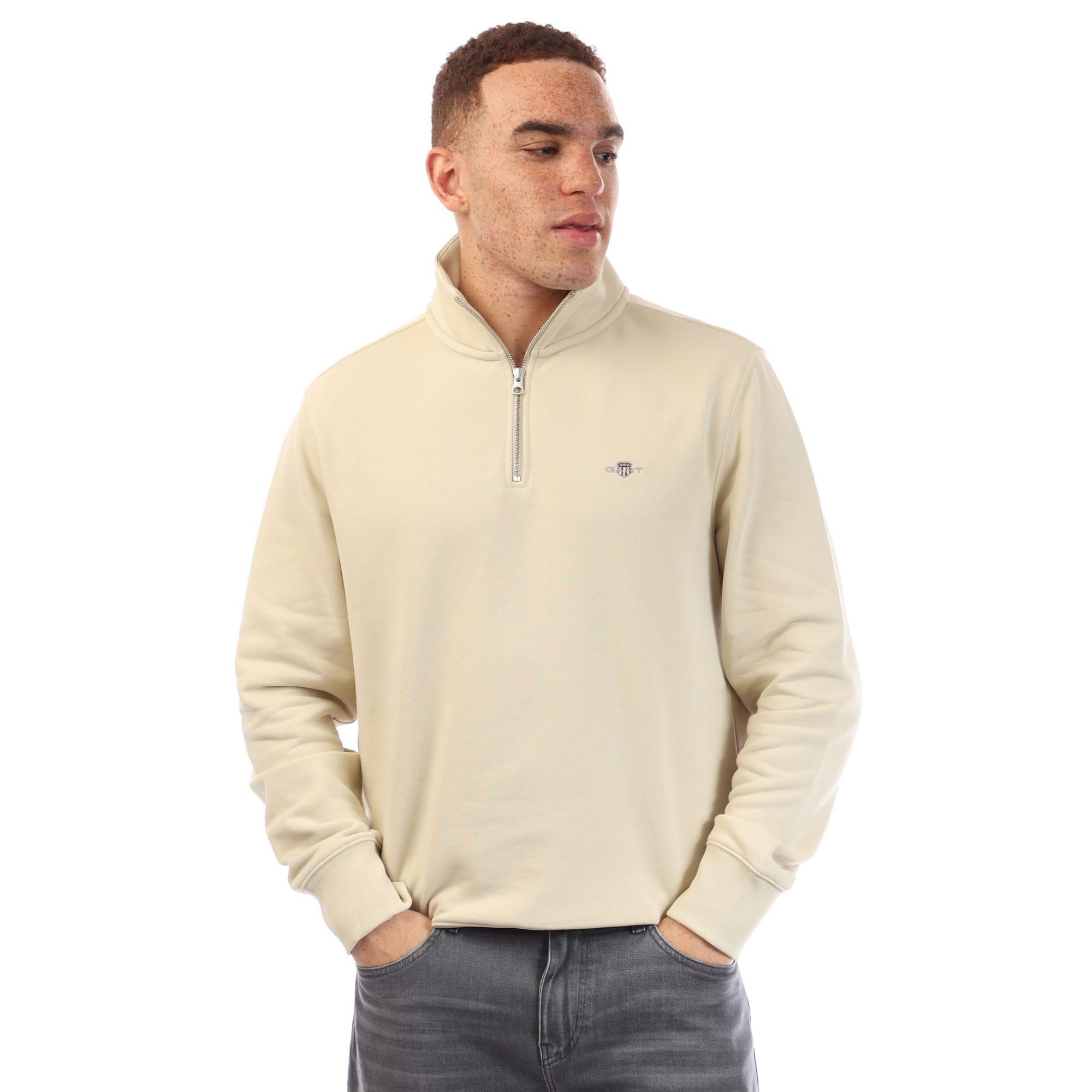 Beige - Gant - Shield Half-Zip Sweatshirt - 1