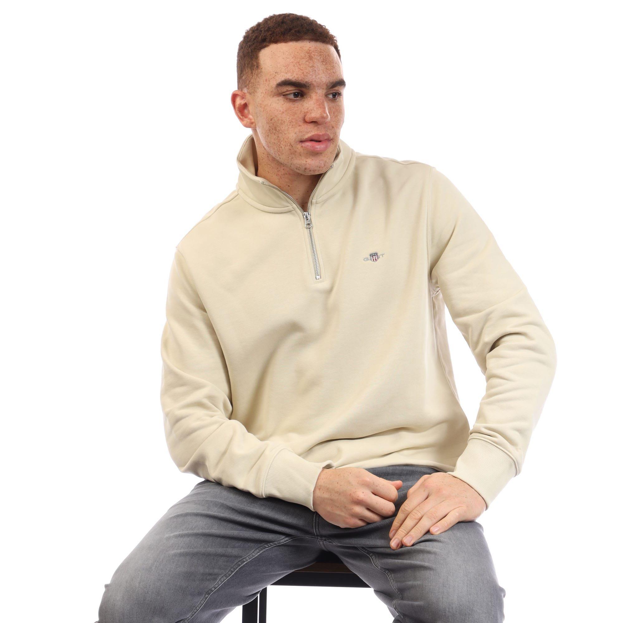 Beige - Gant - Shield Half-Zip Sweatshirt - 4