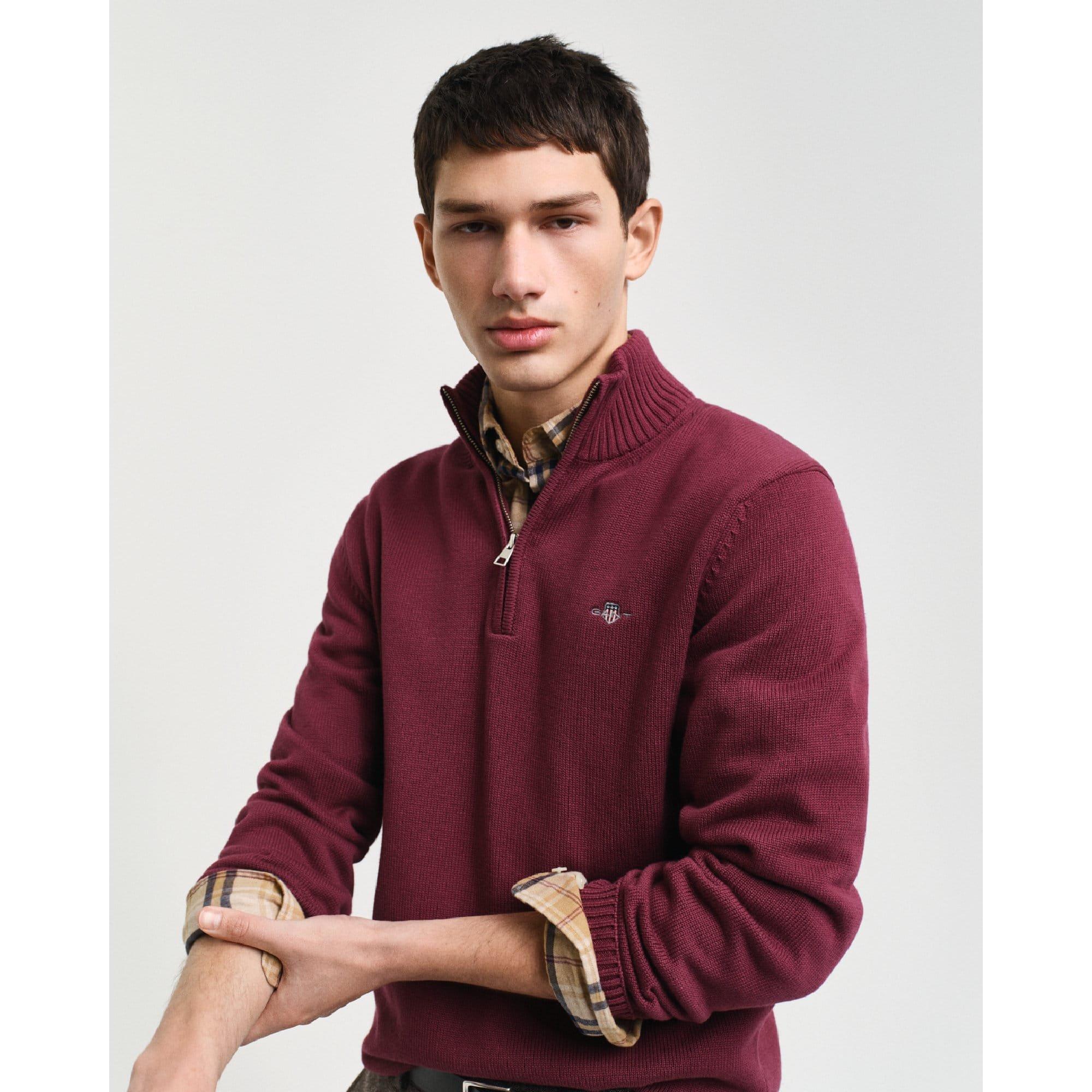 Red - Gant - Casual Cotton Half-Zip Sweatshirt - 3