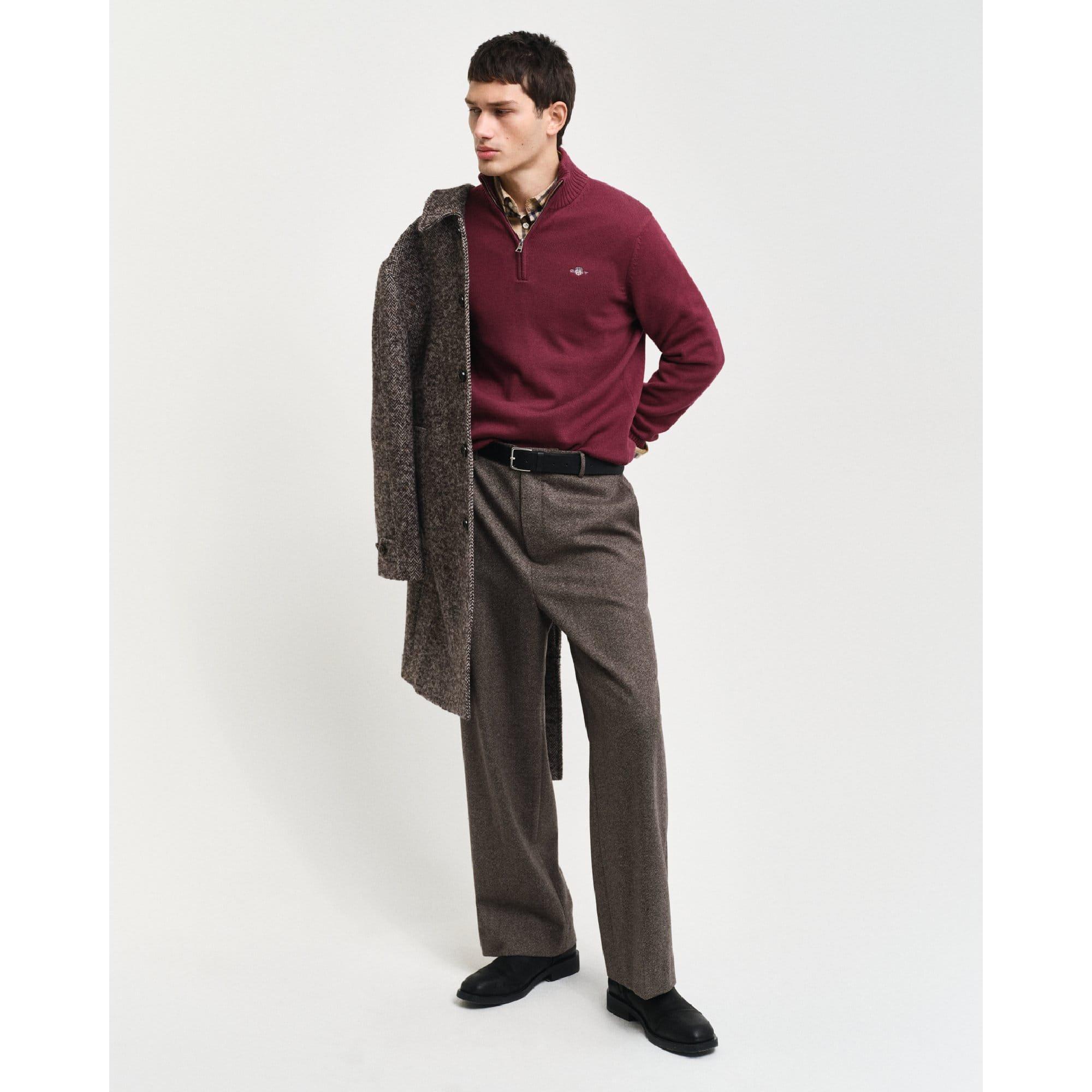 Red - Gant - Casual Cotton Half-Zip Sweatshirt - 4