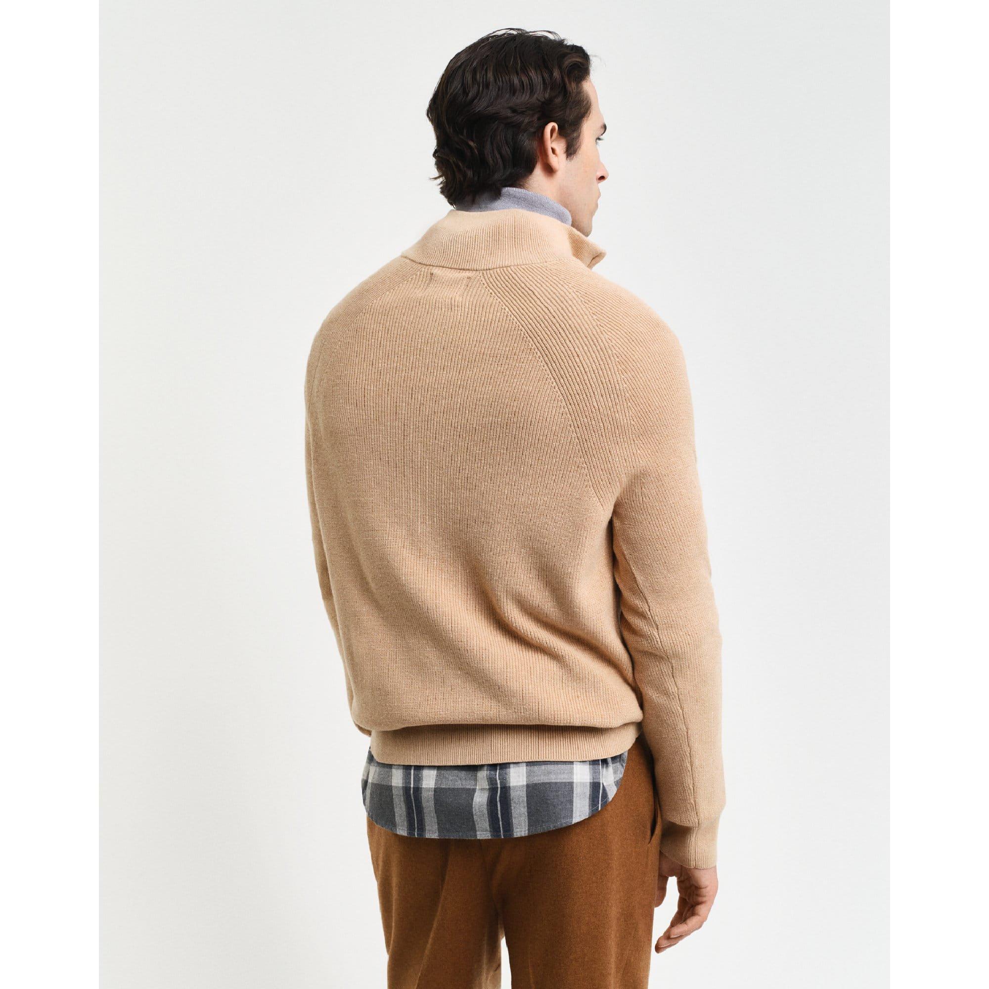 Khaki - Gant - Ribbed Cotton Wool Half-Zip Sweatshirt - 2