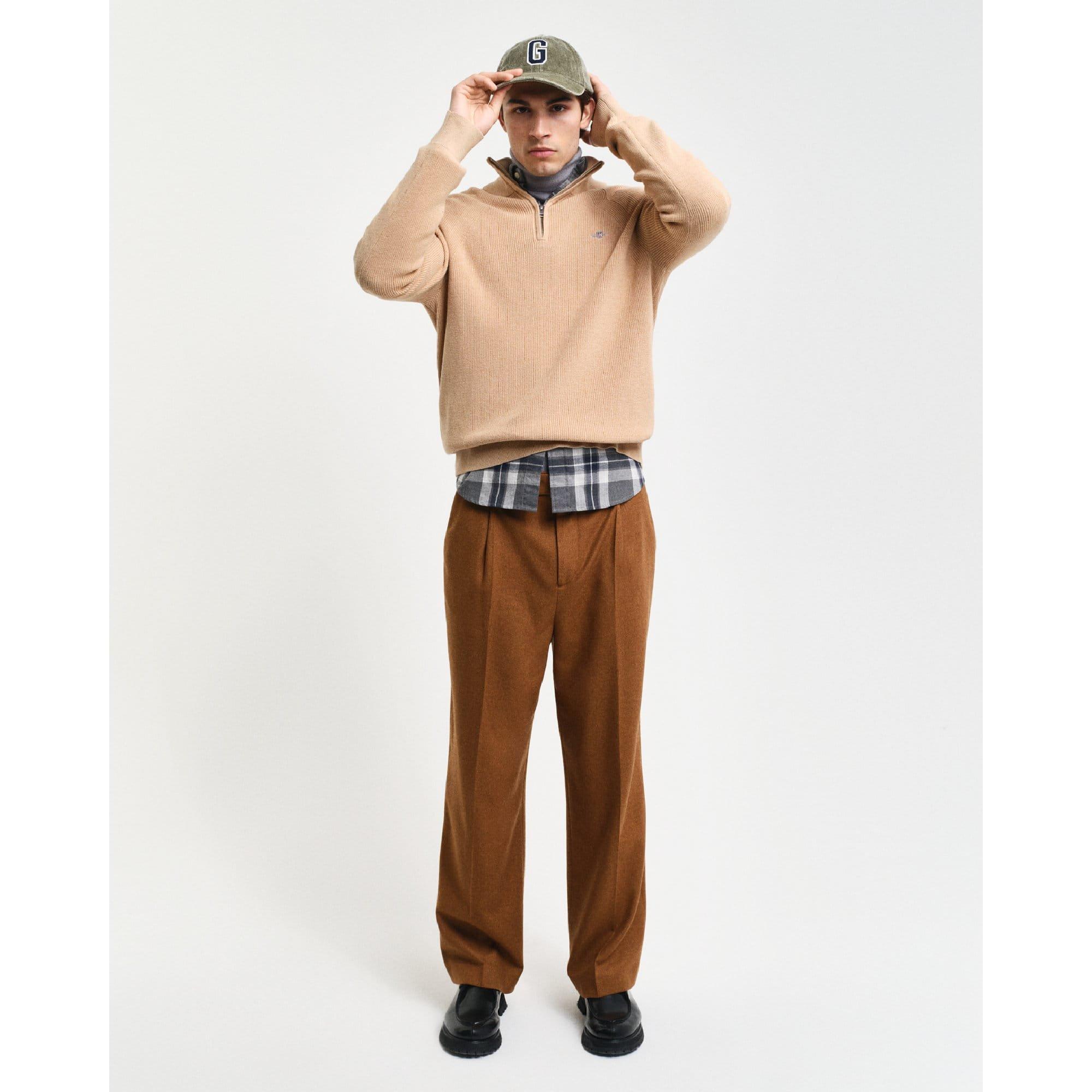 Khaki - Gant - Ribbed Cotton Wool Half-Zip Sweatshirt - 5