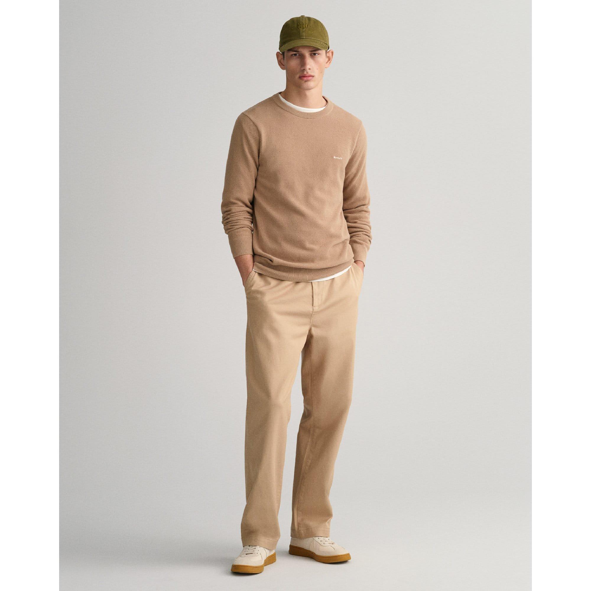 Khaki - Gant - Cotton Piqu¿ Crewneck Sweatshirt - 4