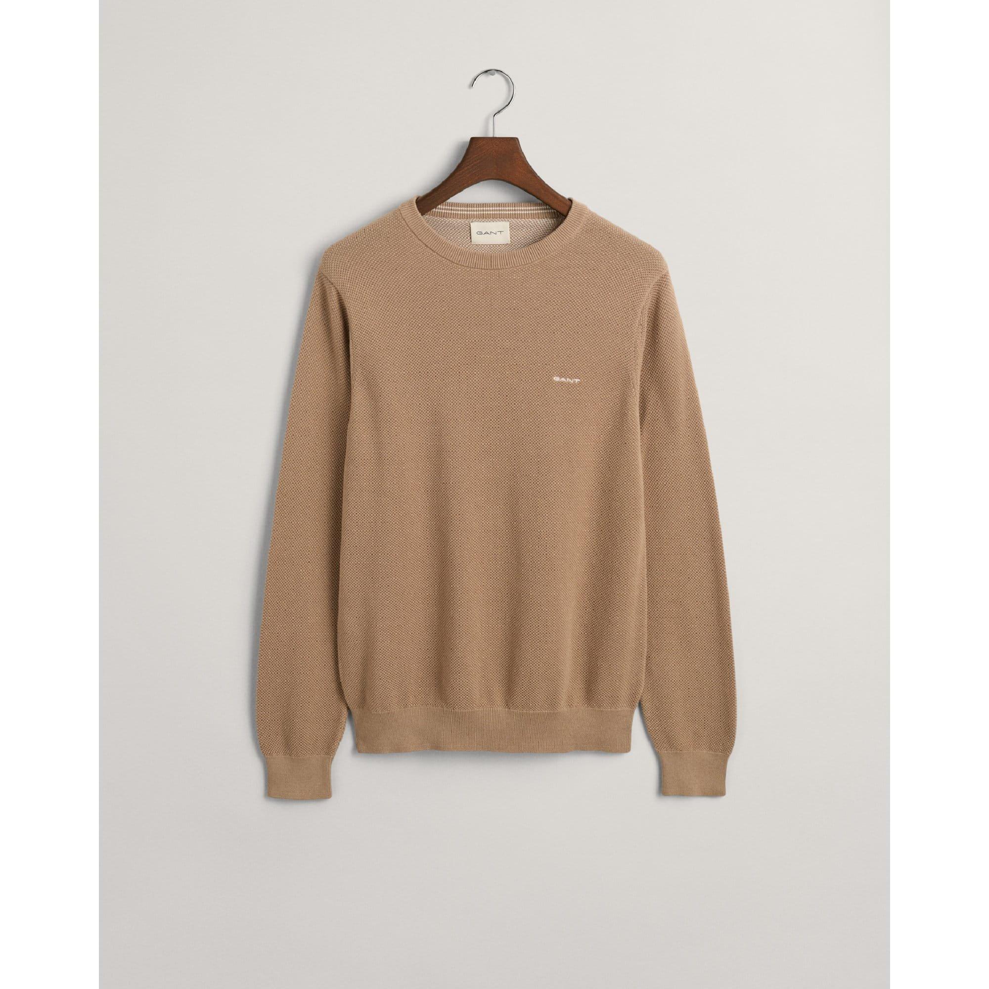 Khaki - Gant - Cotton Piqu¿ Crewneck Sweatshirt - 5