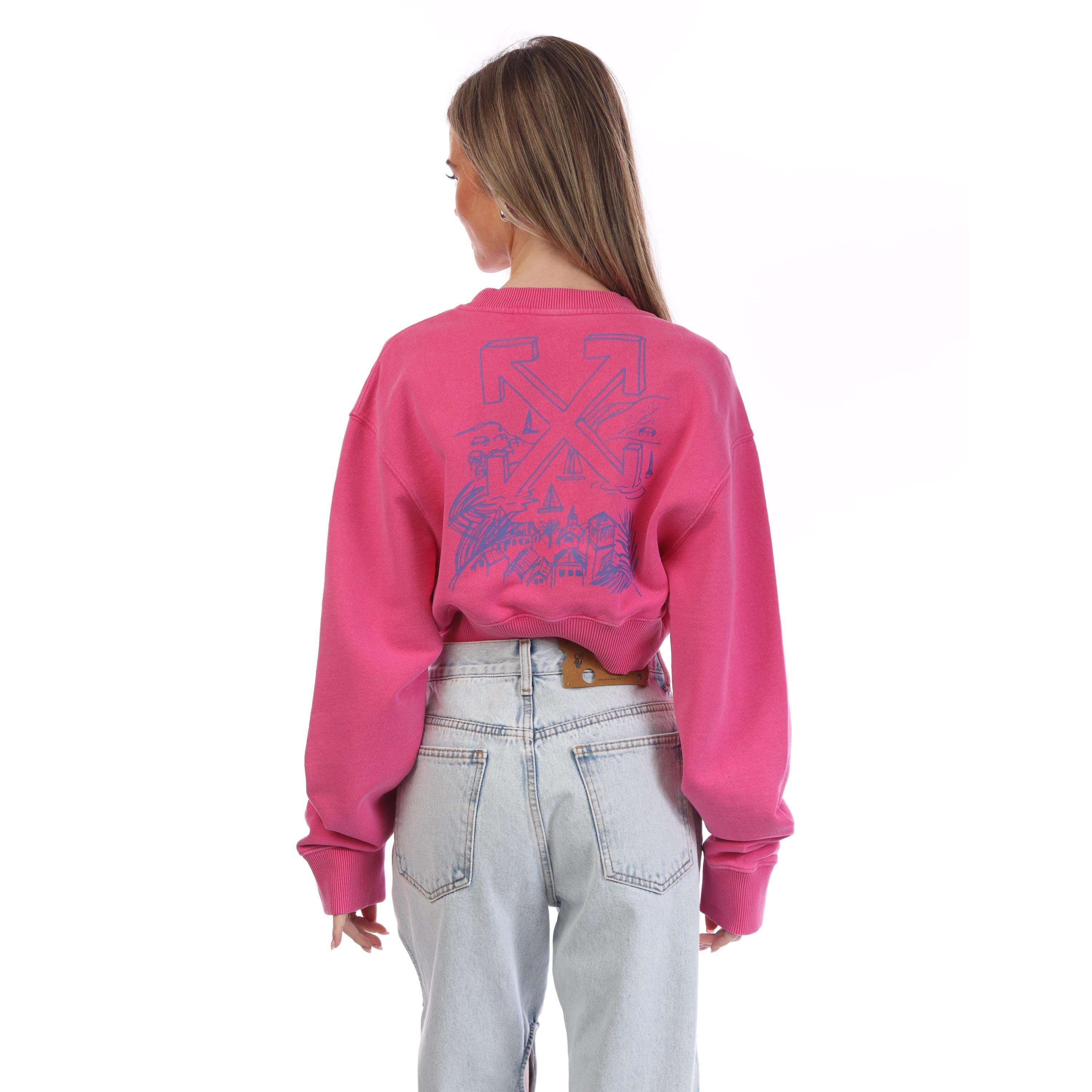 Pink Blue - Off White - Crop Crewneck Sweatshirt - 3