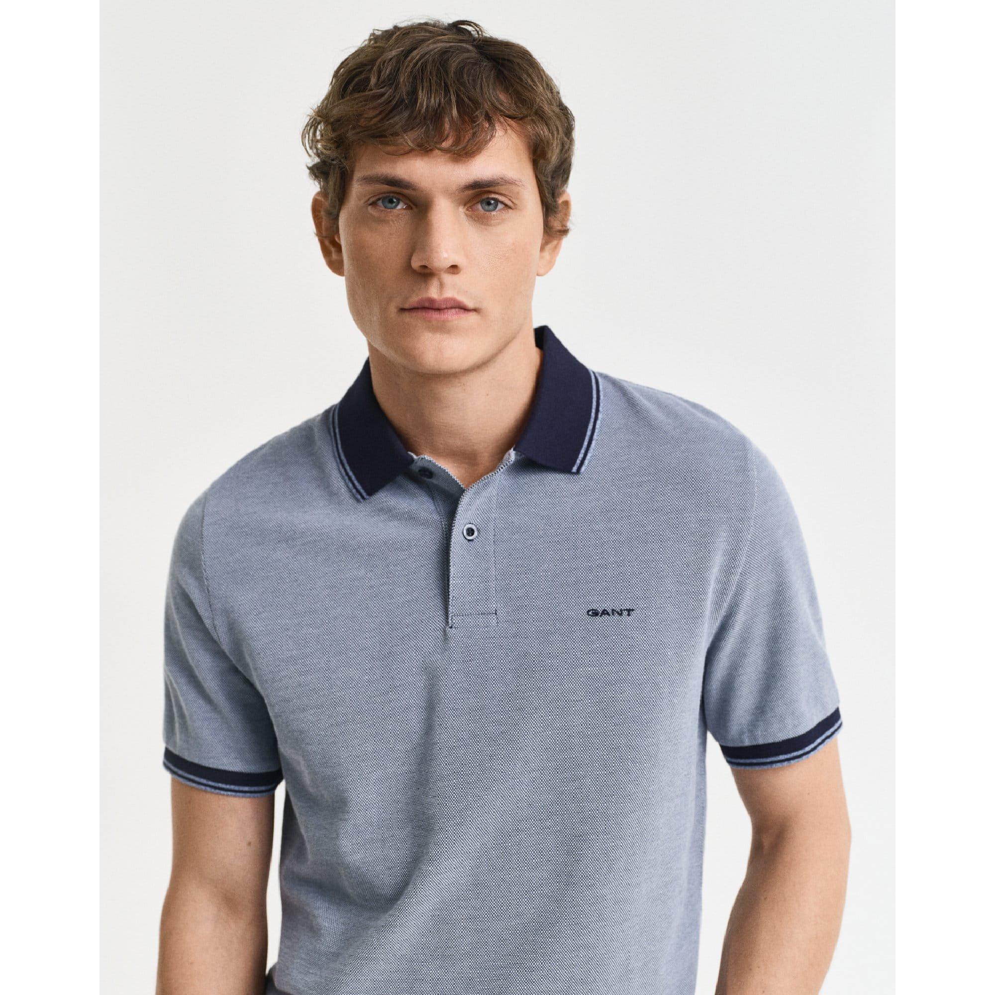 Navy - Gant - 4-Colour Oxford Piqu¿ Polo Shirt - 3