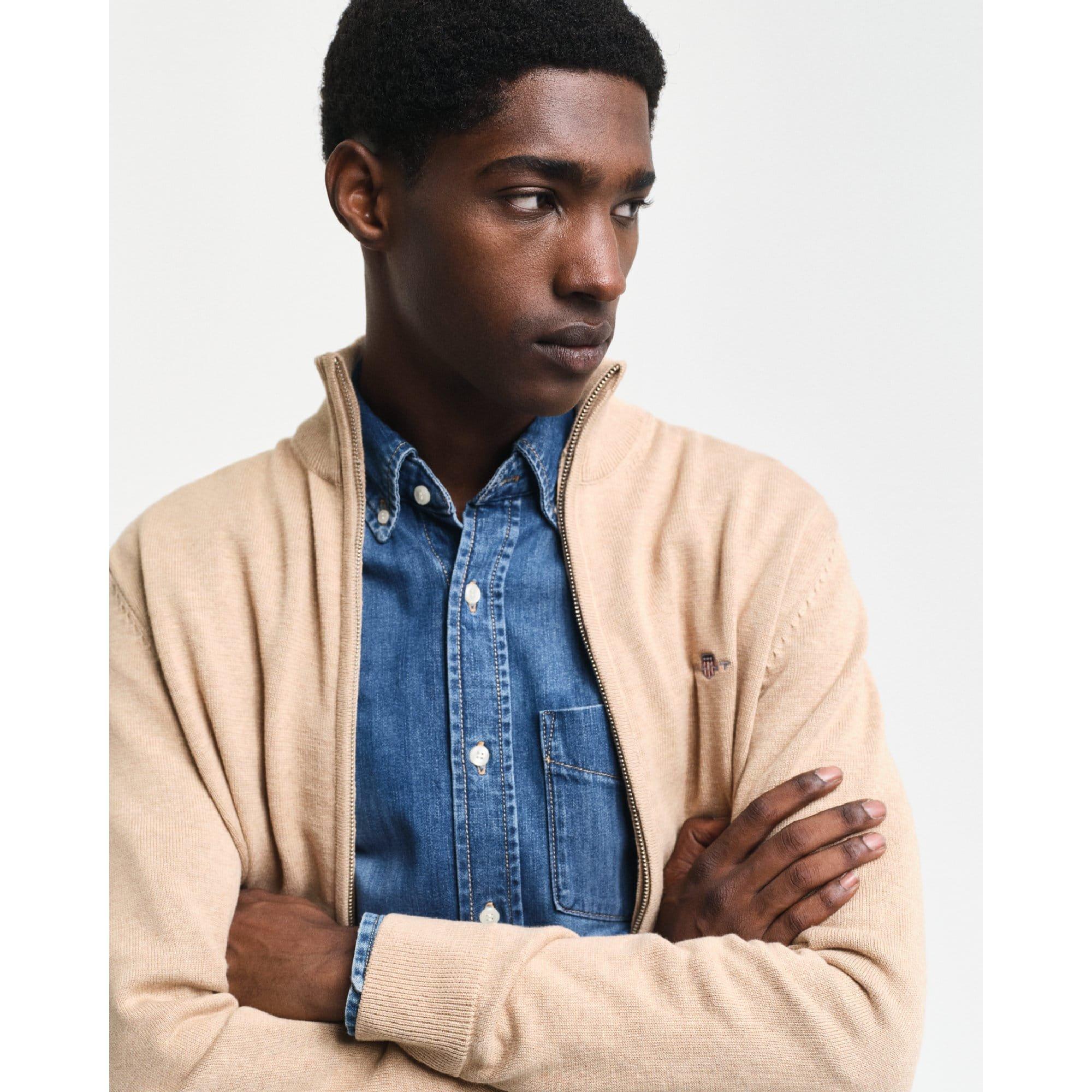 Khaki - Gant - Casual Cotton Zip Cardigan - 3