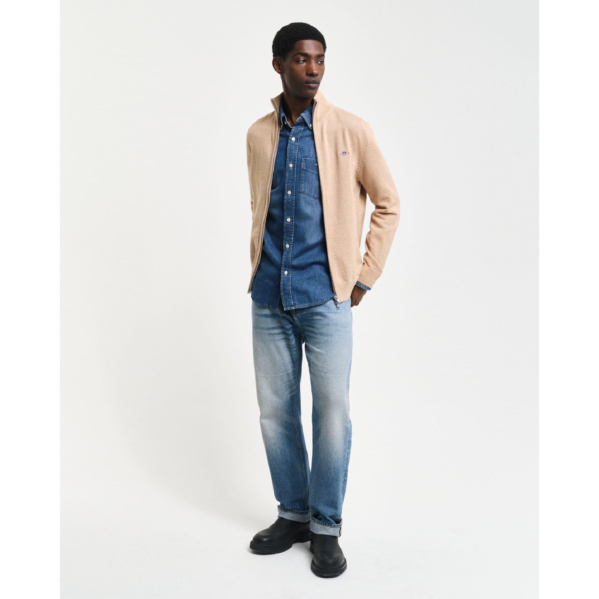 Khaki - Gant - Casual Cotton Zip Cardigan - 4