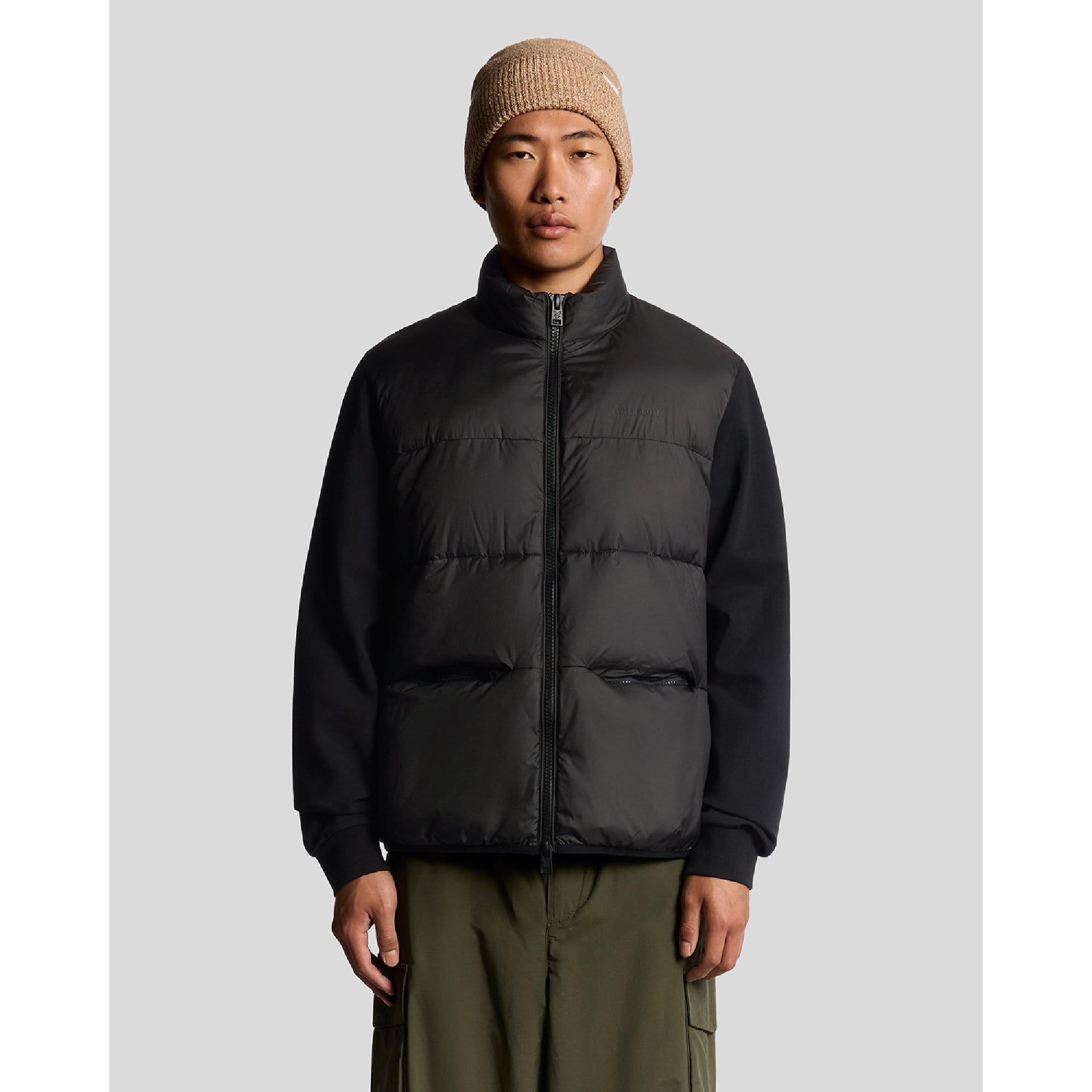 Black - Lyle and Scott - Funnel Neck Hybrid Zip Through Jumper - 1