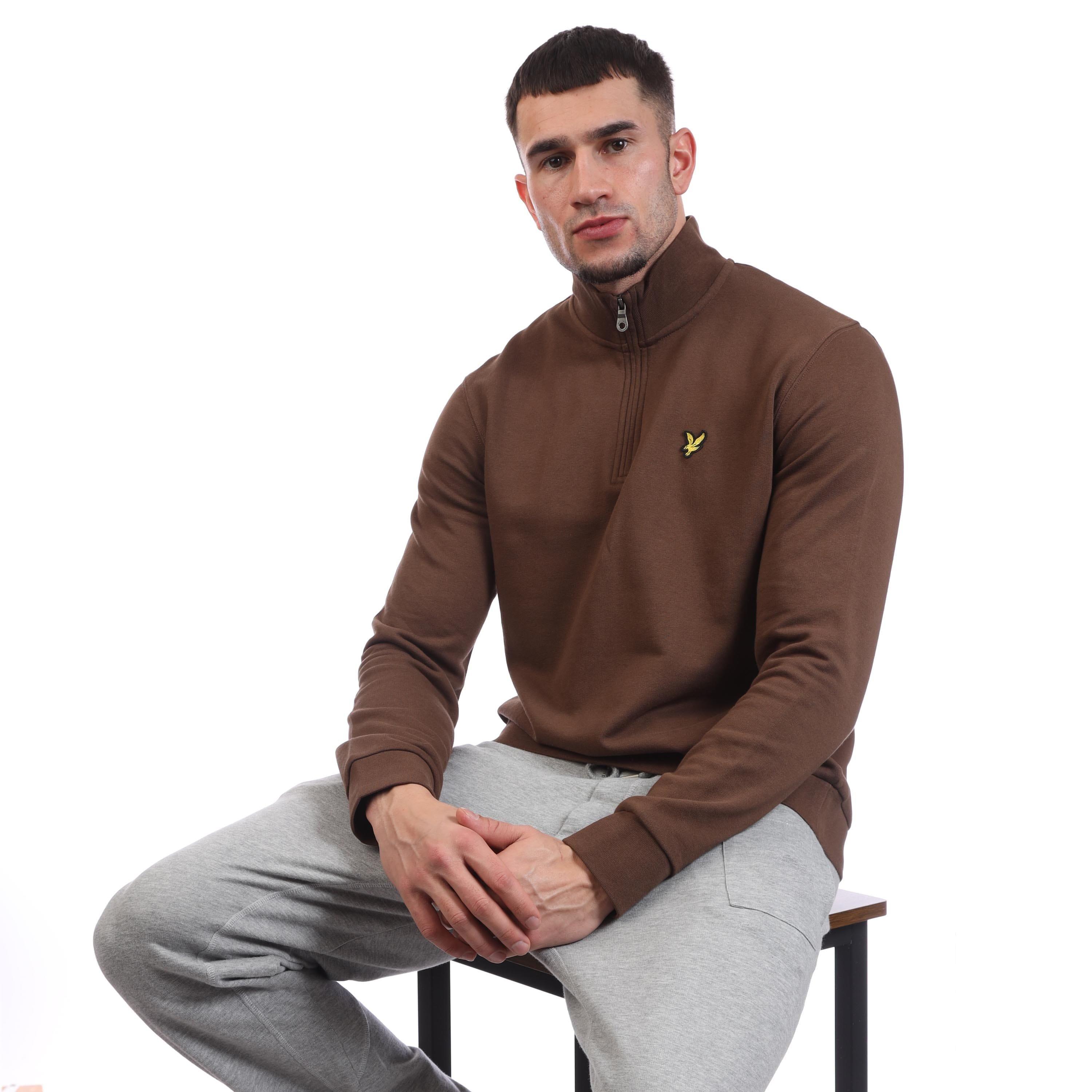 Brown - Lyle and Scott - Loopback Quarter Zip Sweatshirt - 4