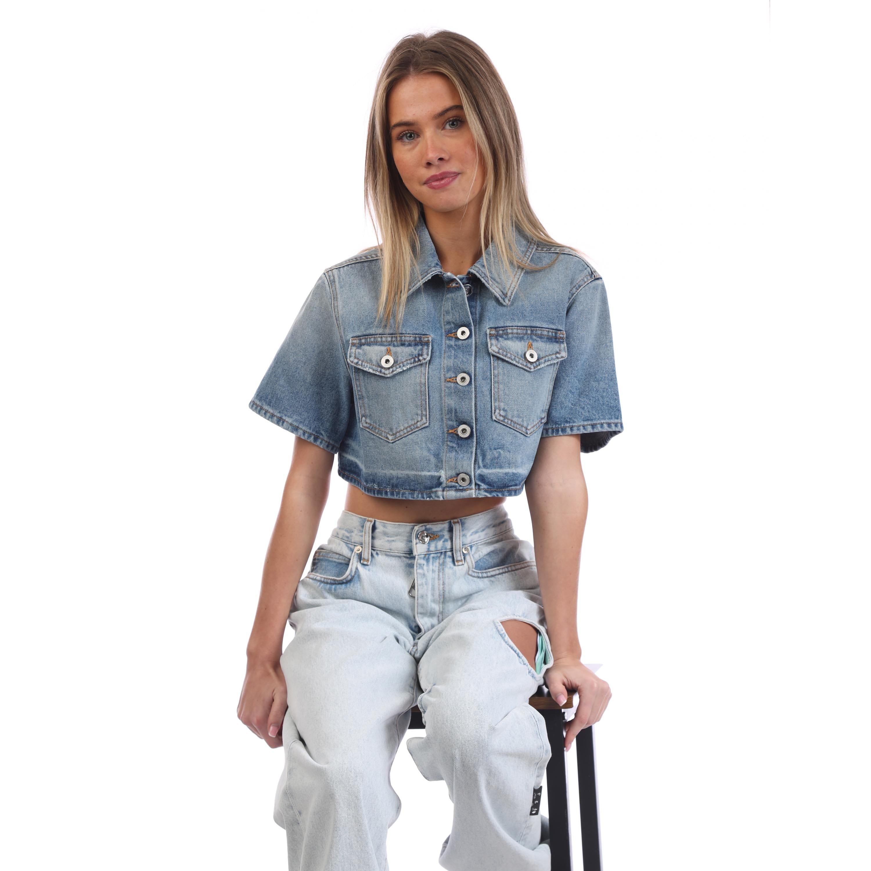 Blue-White - Off White - Corporate Cropped Shirt - 3