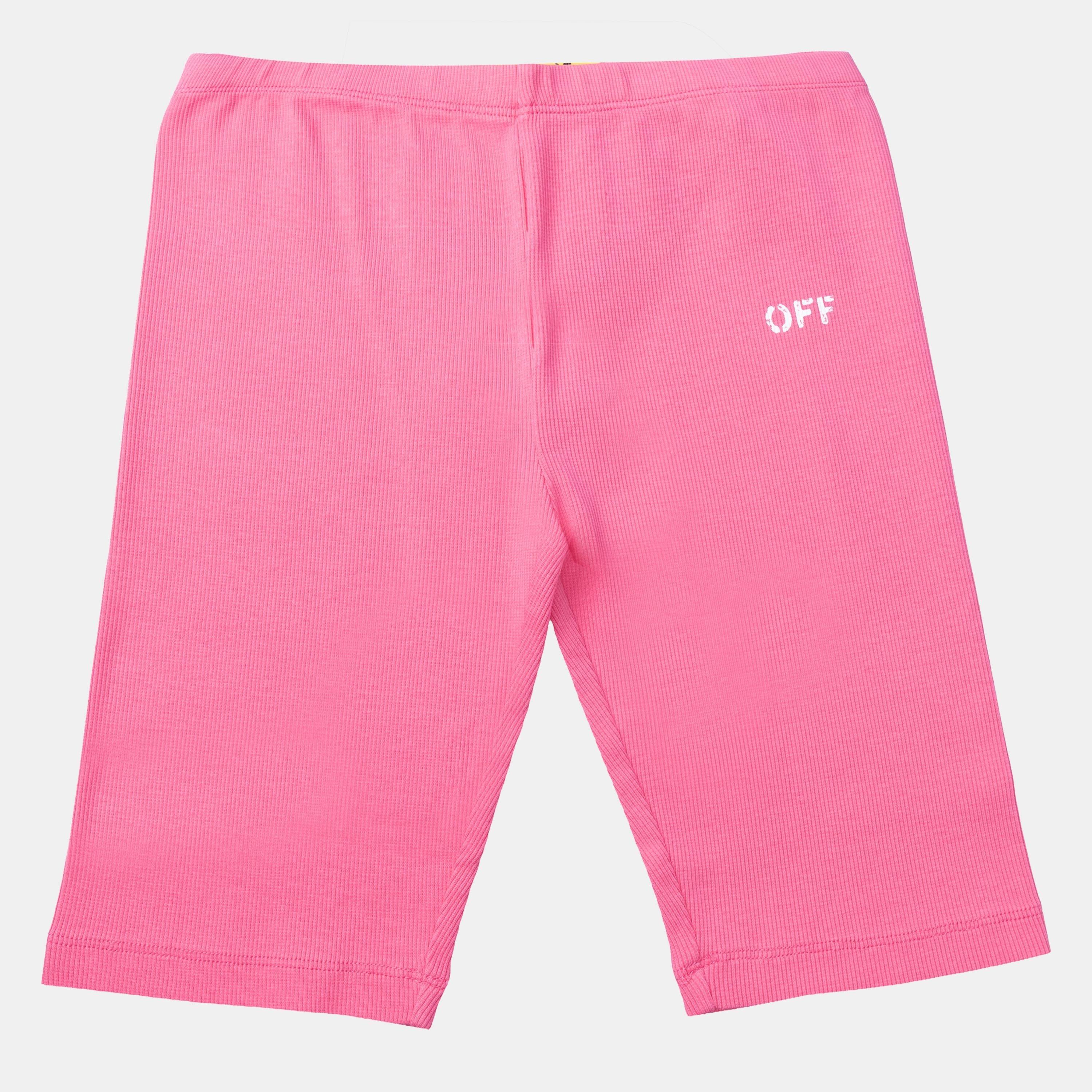 Pink White - Off White - Off Stamp Plain Ribbed Shorts - 1