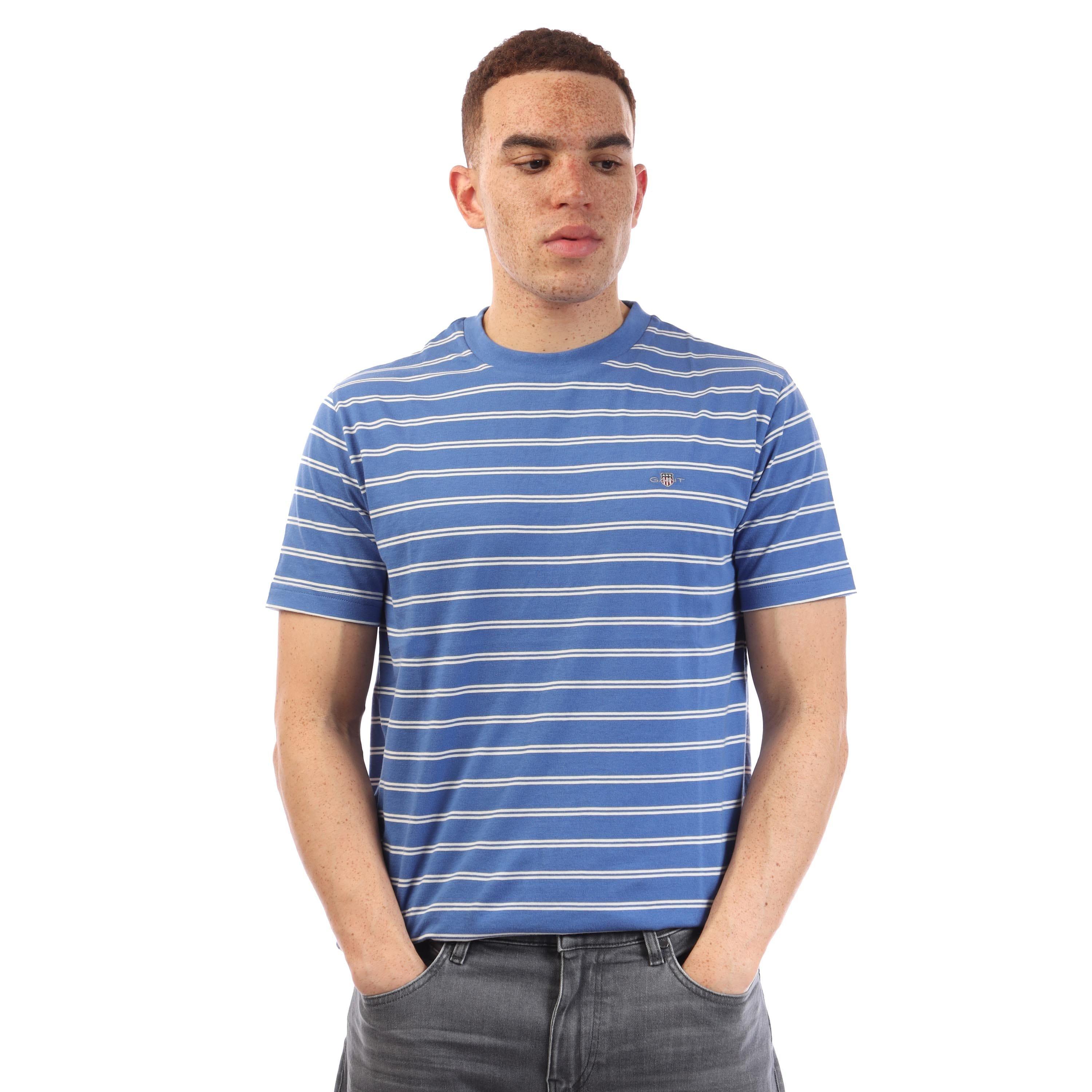 Blue - Gant - Striped T-Shirt - 1