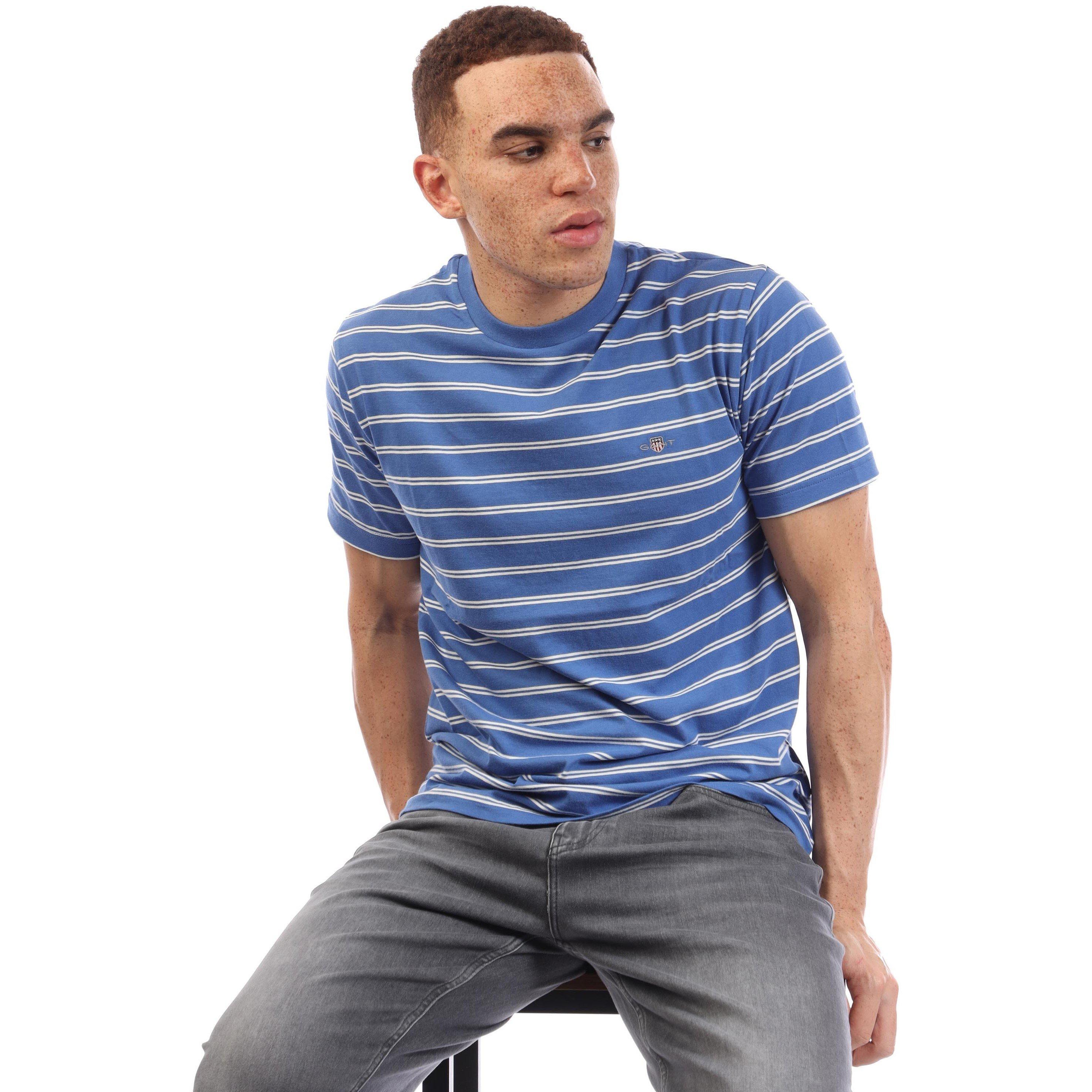 Blue - Gant - Striped T-Shirt - 4