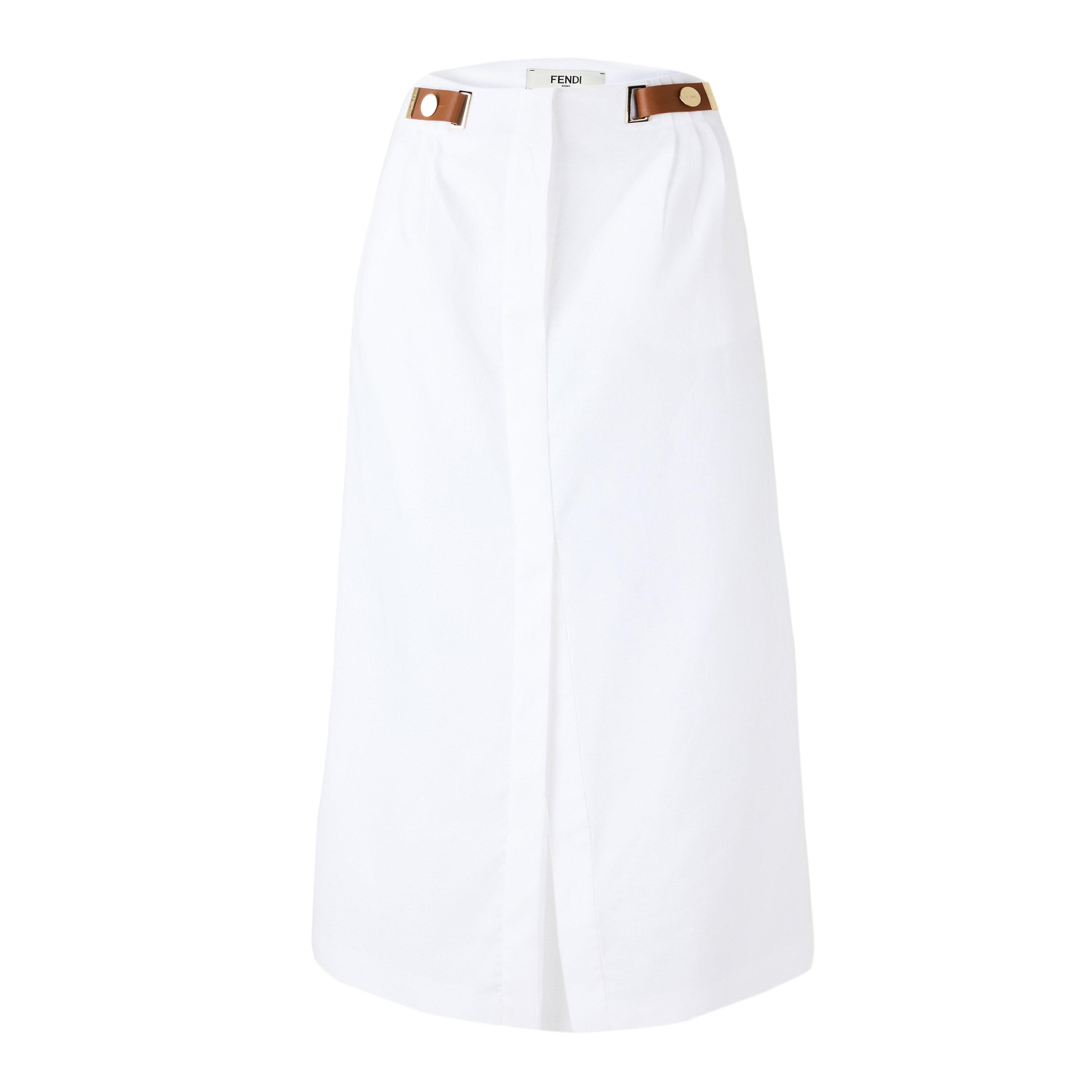 White - Fendi - Women's Linen Midi Skirt - 1