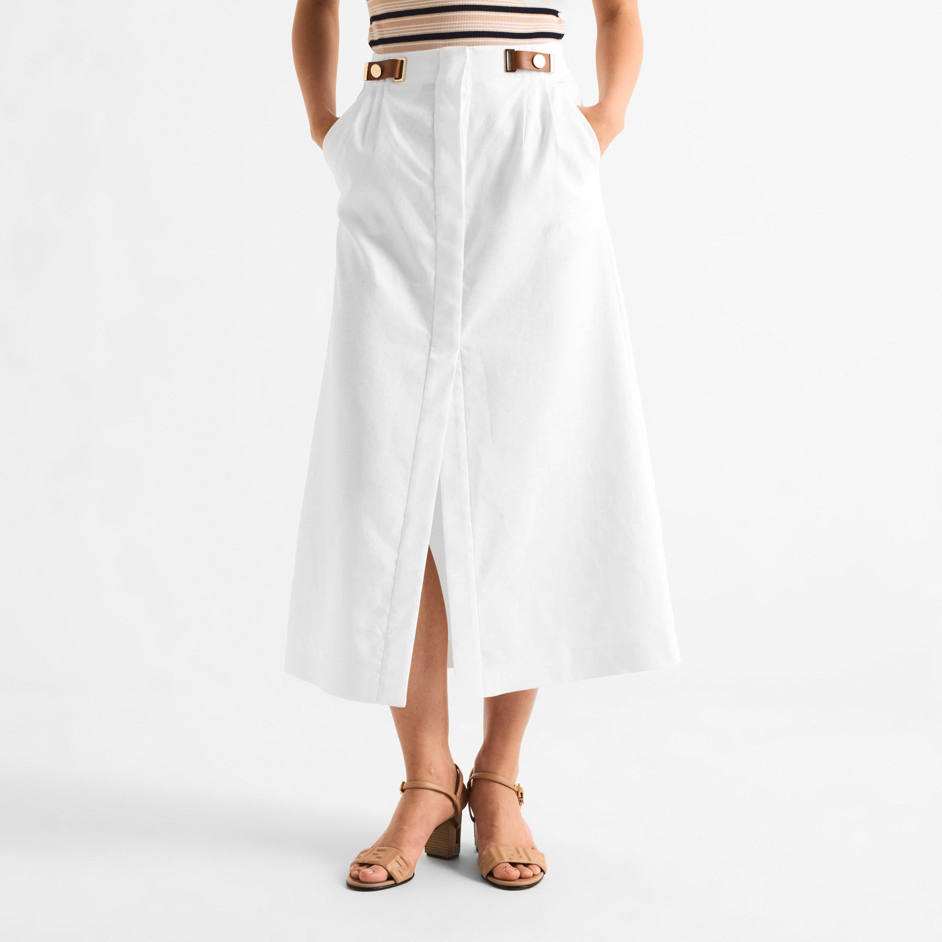White - Fendi - Women's Linen Midi Skirt - 3