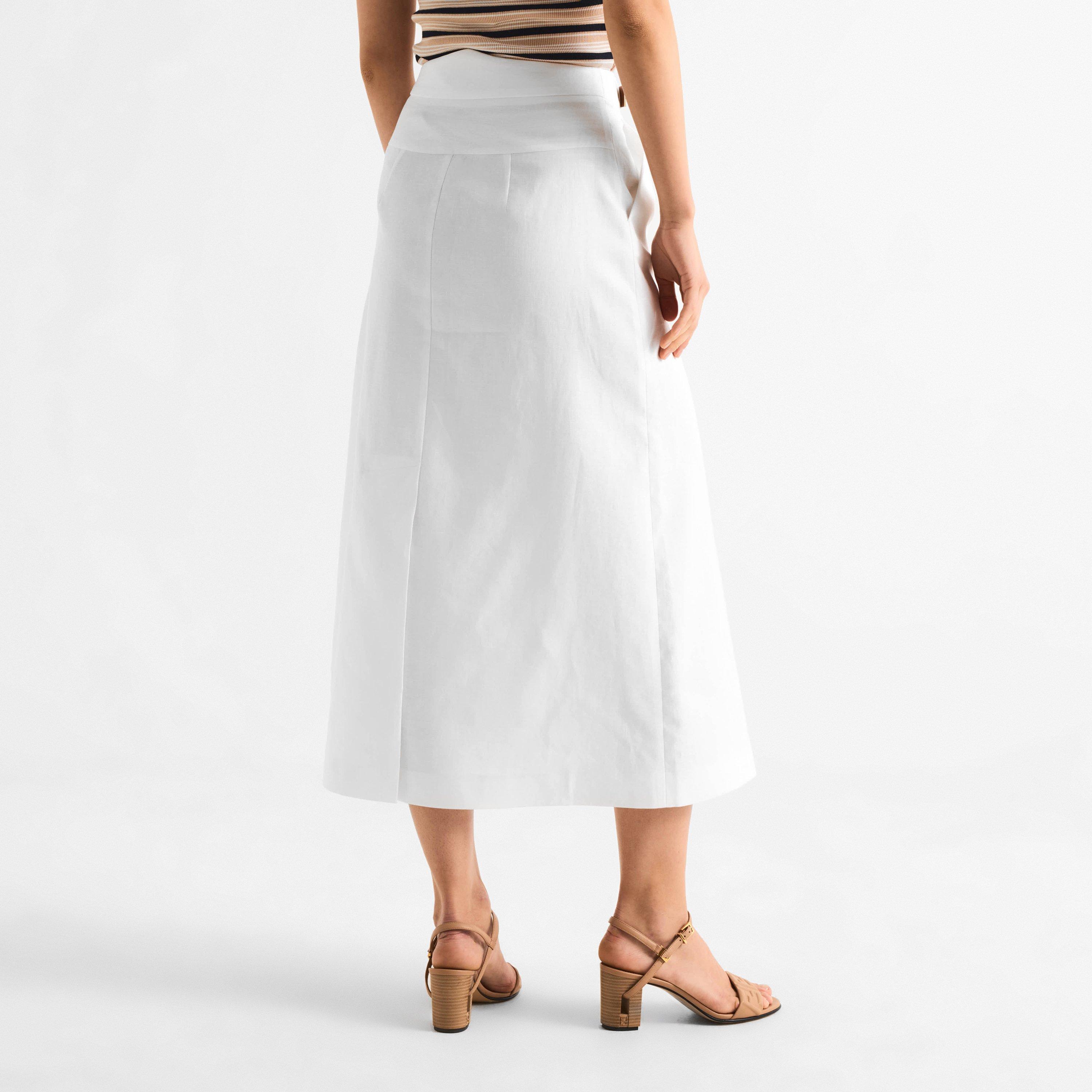 White - Fendi - Women's Linen Midi Skirt - 4