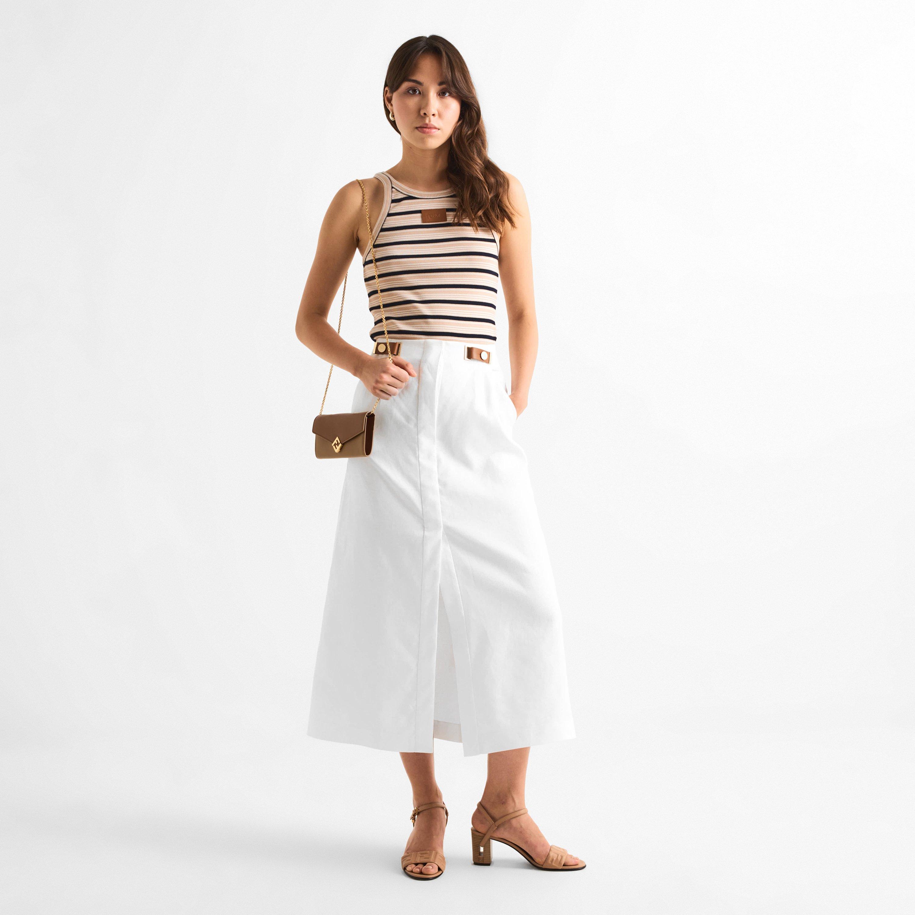 White - Fendi - Women's Linen Midi Skirt - 6