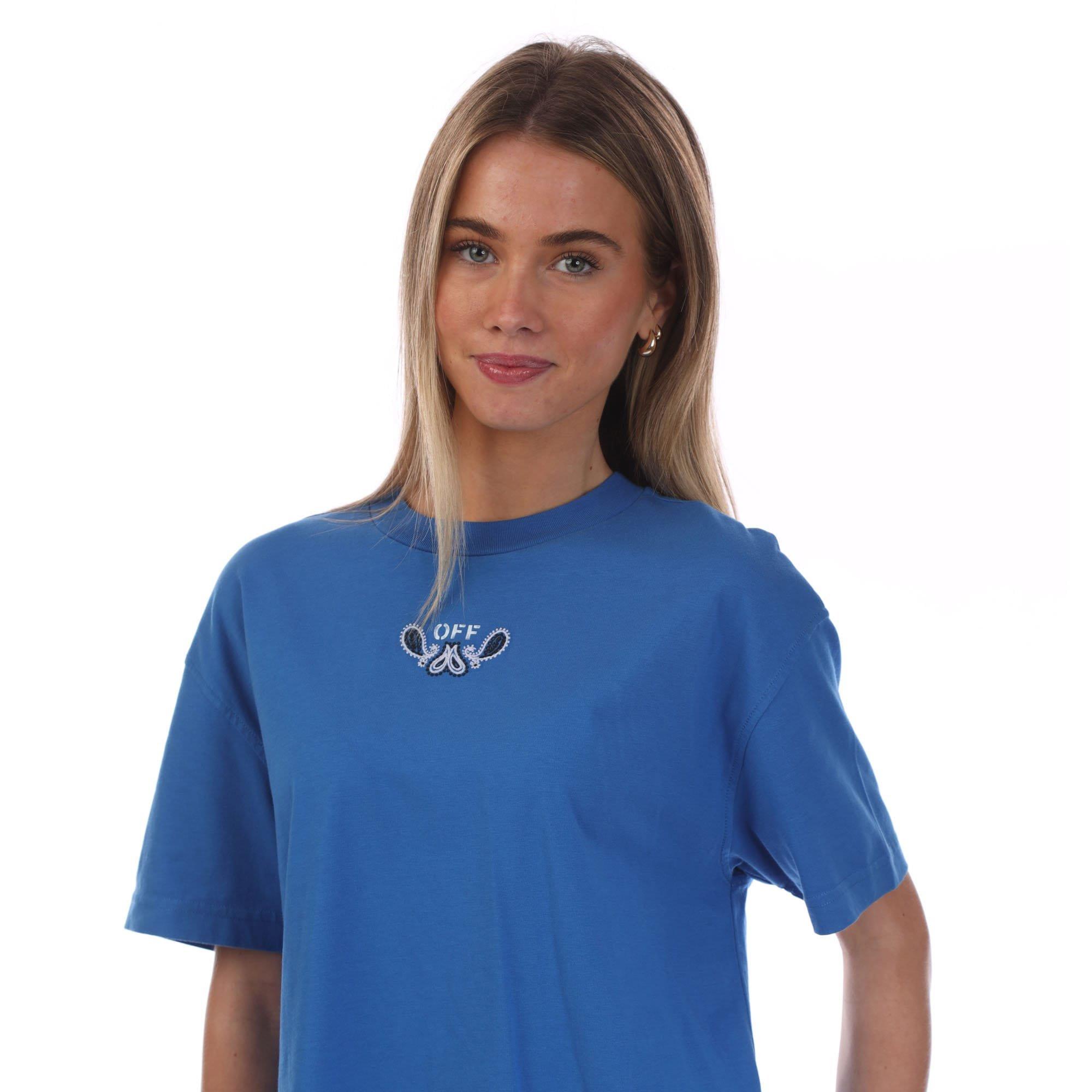 Blue - Off White - Embroidered Bandana Arrow Casual T-Shirt - 2