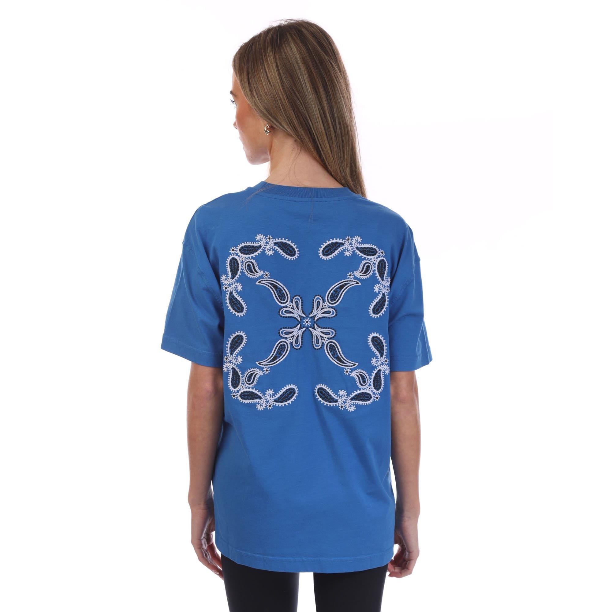 Blue - Off White - Embroidered Bandana Arrow Casual T-Shirt - 3