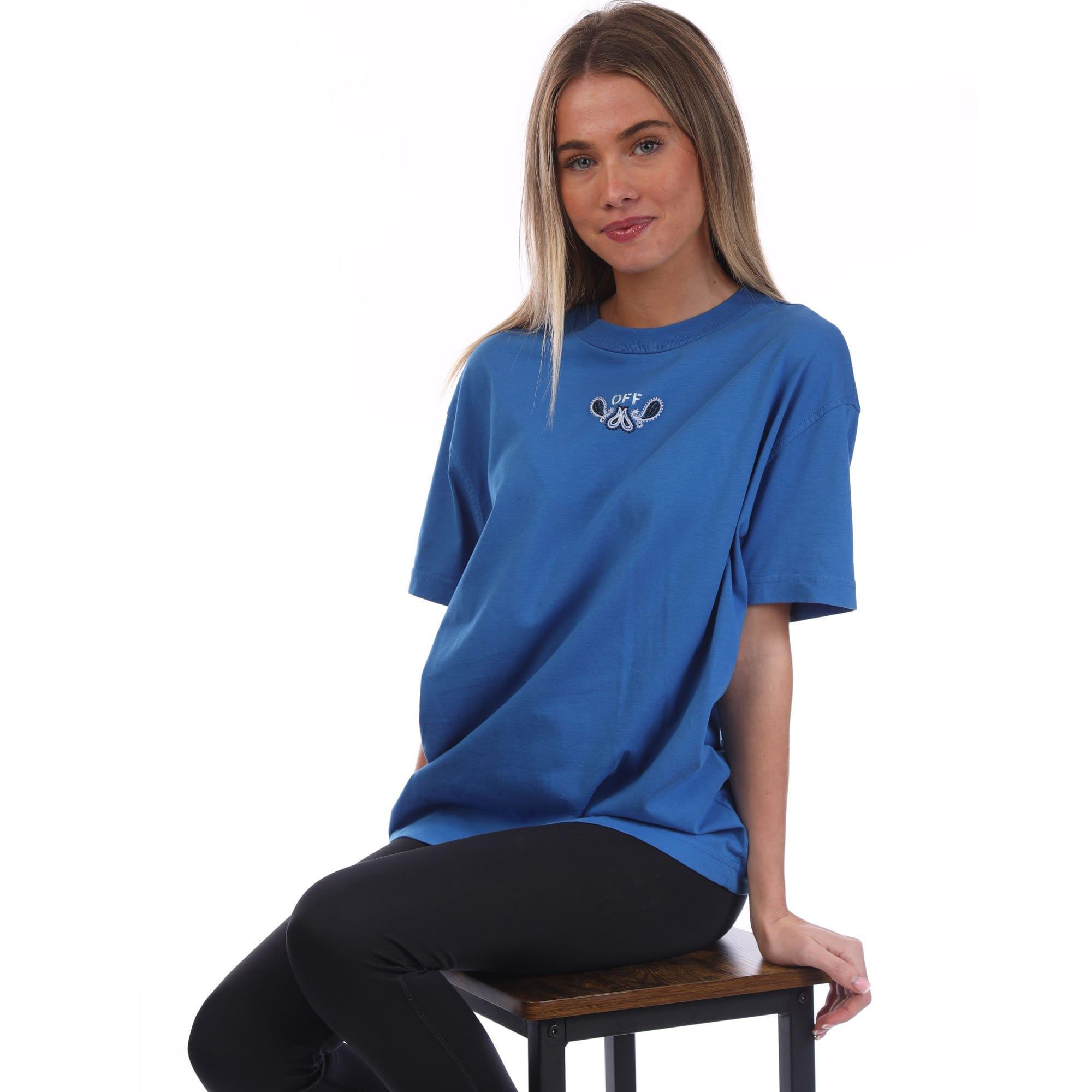 Blue - Off White - Embroidered Bandana Arrow Casual T-Shirt - 4