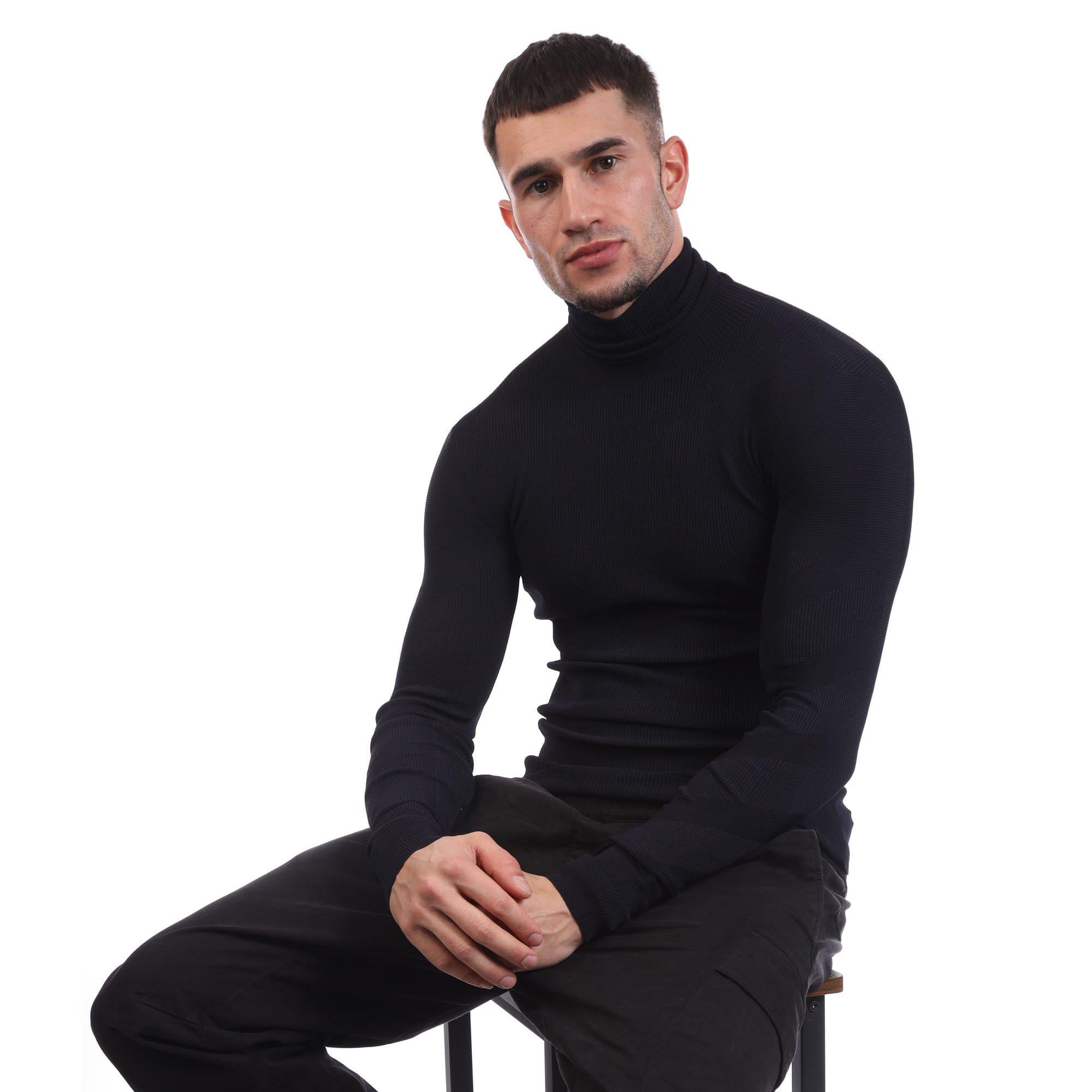 Blue - Off White - Diagonals Knit Turtleneck Sweatshirt - 4