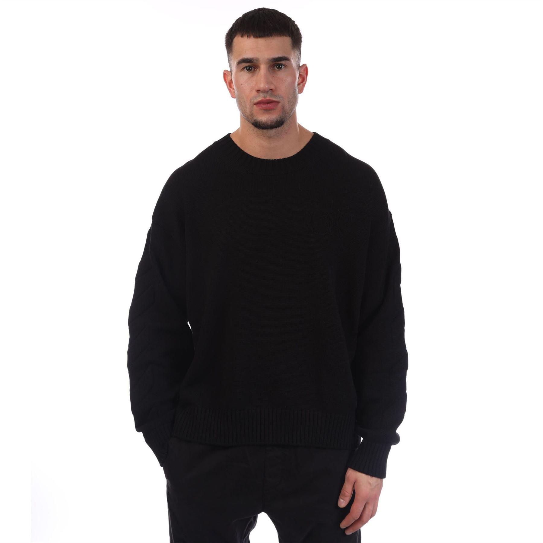 Off White 3D Diagonal Knit Crewneck Sweater - Black - L