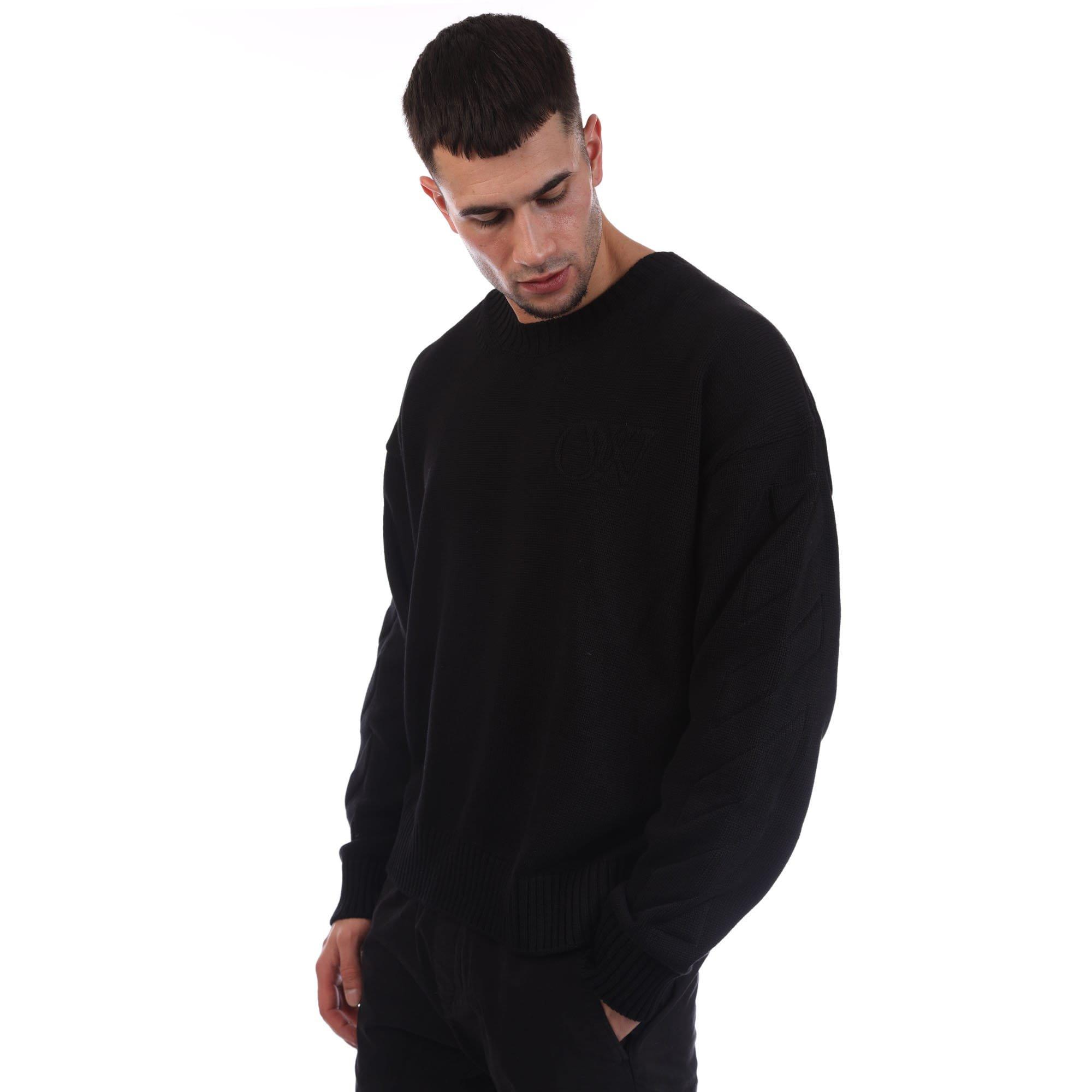 Black - Off White - 3D Diagonal Knit Crewneck Sweatshirt - 3
