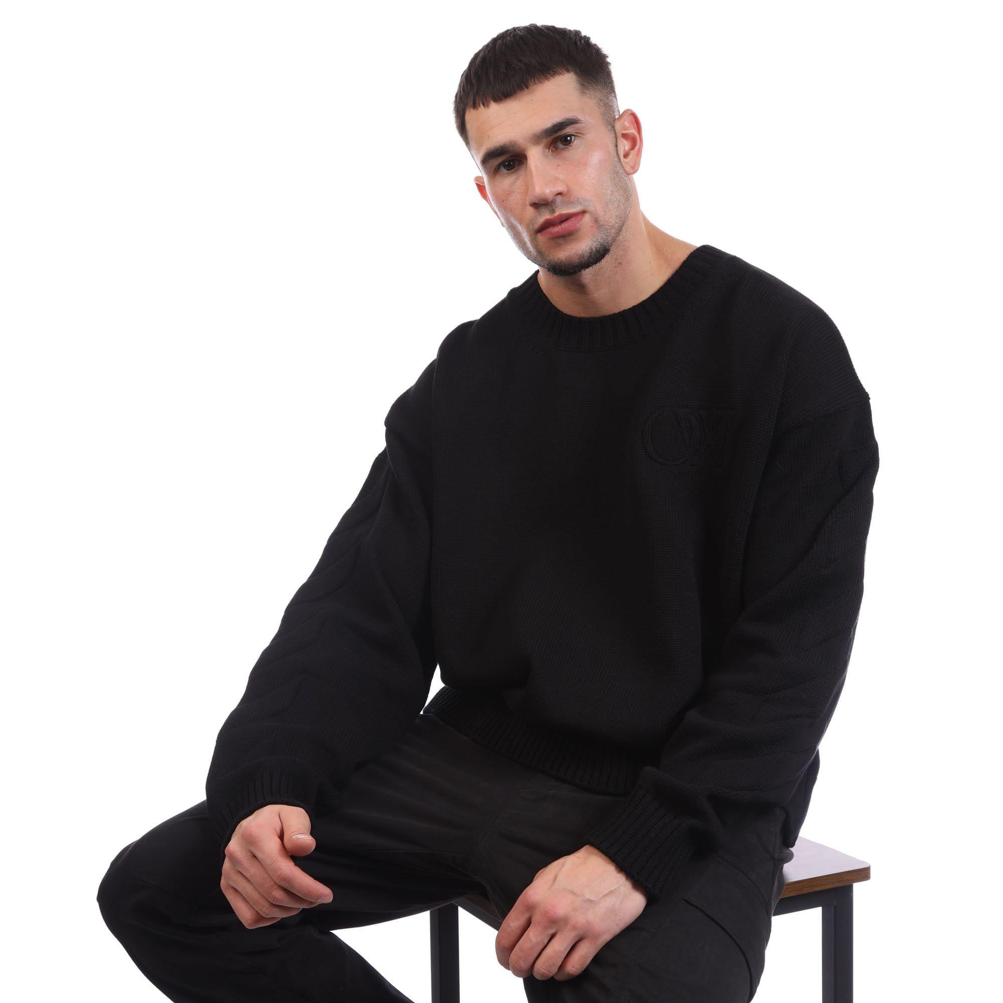 Black - Off White - 3D Diagonal Knit Crewneck Sweatshirt - 4