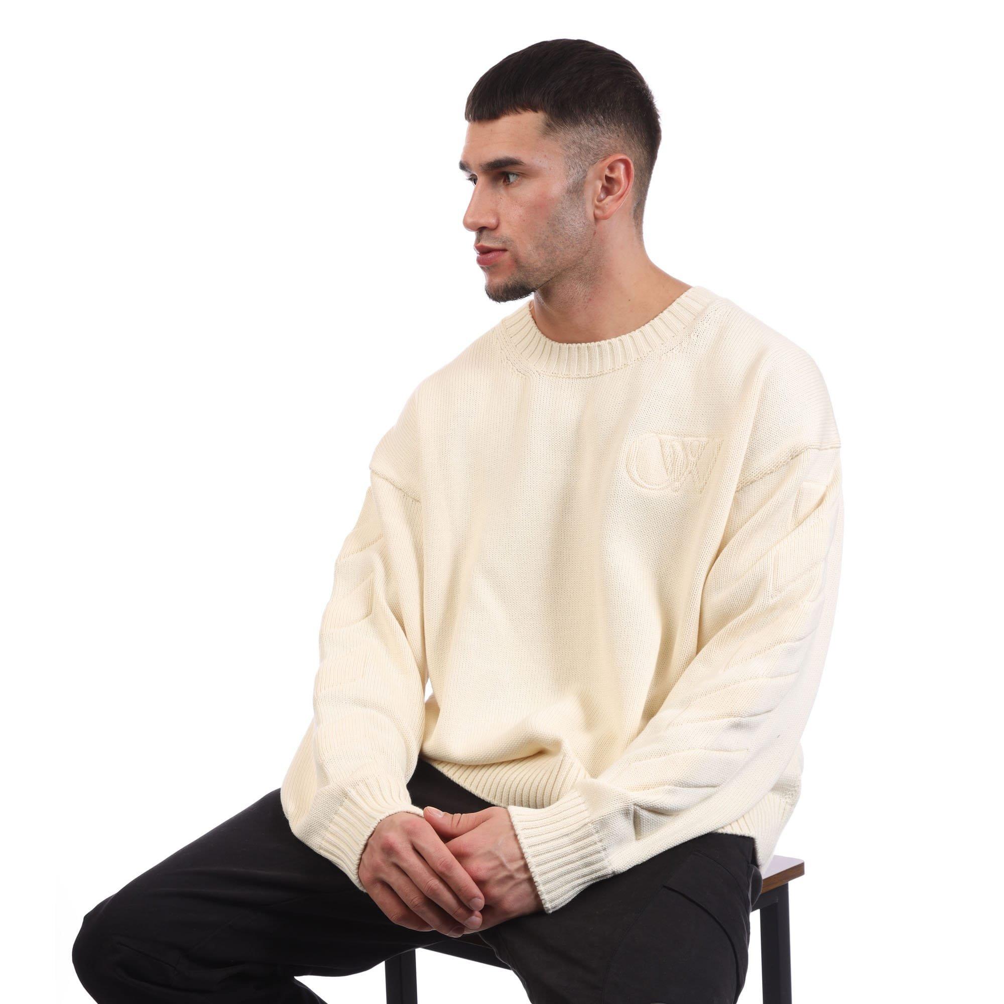 Cream - Off White - 3D Diagonal Knit Crewneck Sweatshirt - 4