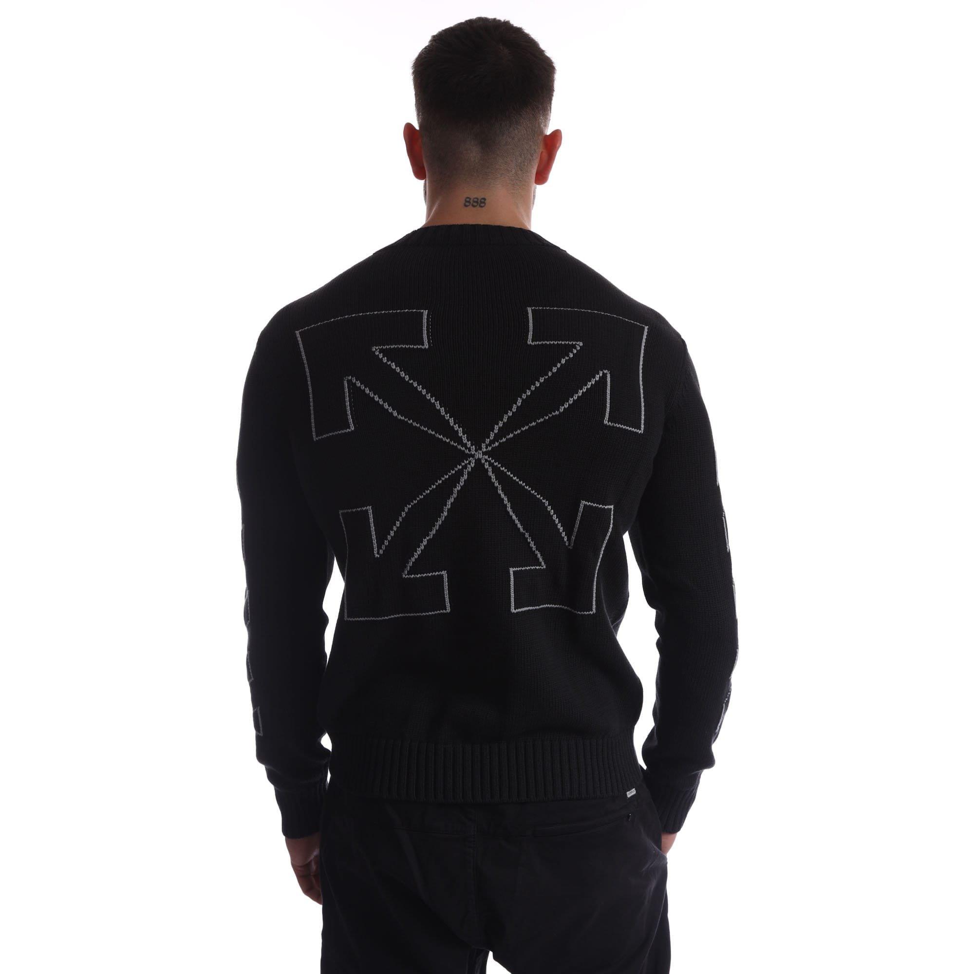 Black Grey - Off White - Diagonal Outline Knit Crewneck Sweatshirt - 2
