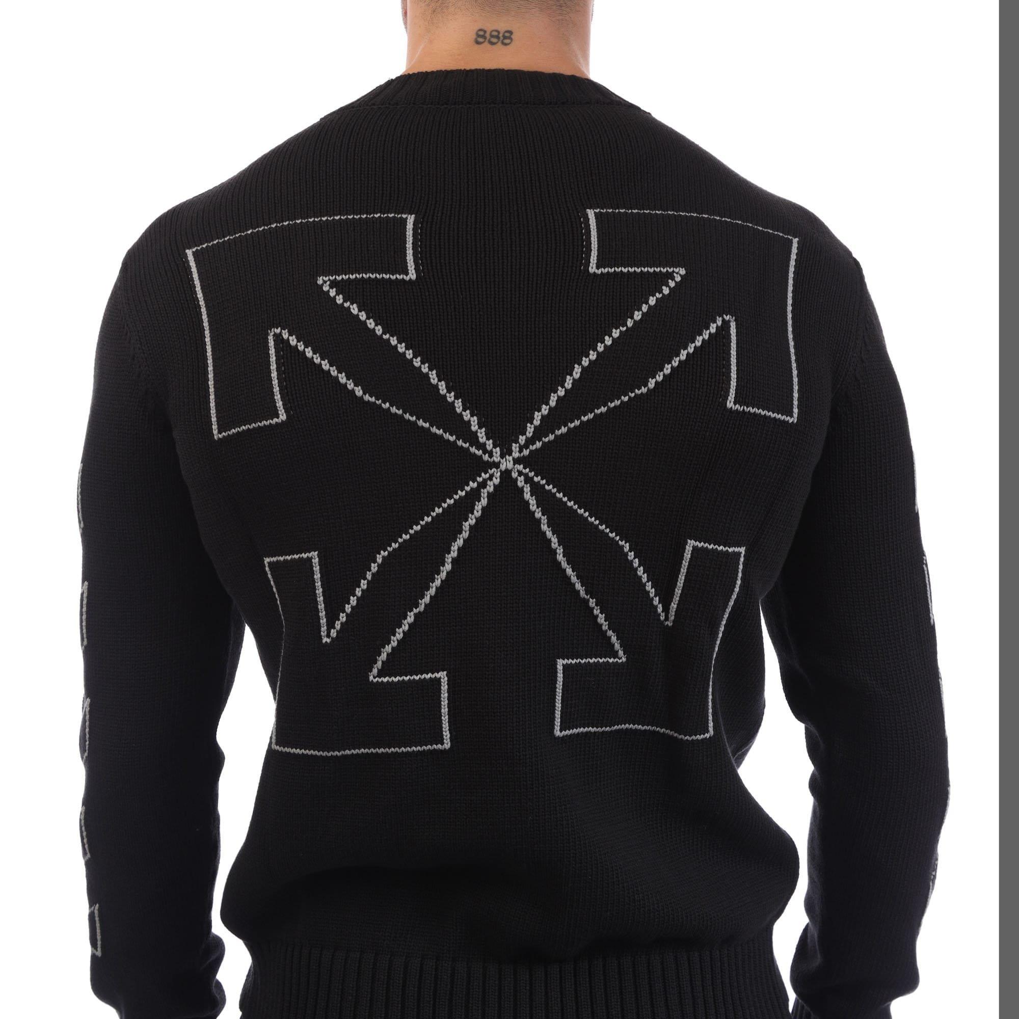 Black Grey - Off White - Diagonal Outline Knit Crewneck Sweatshirt - 4