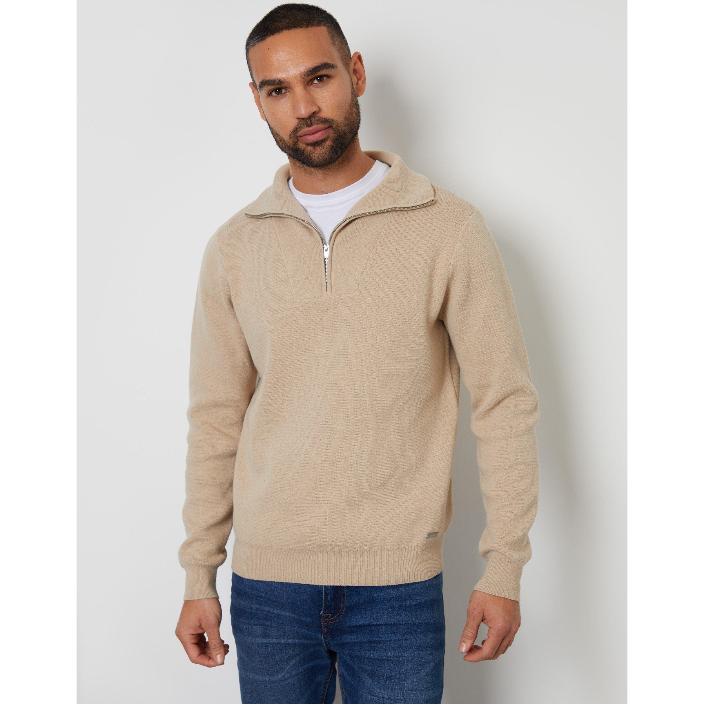 Threadbare Men's Kamrul Quarter Zip Knitted Jumper - Dijon - Large