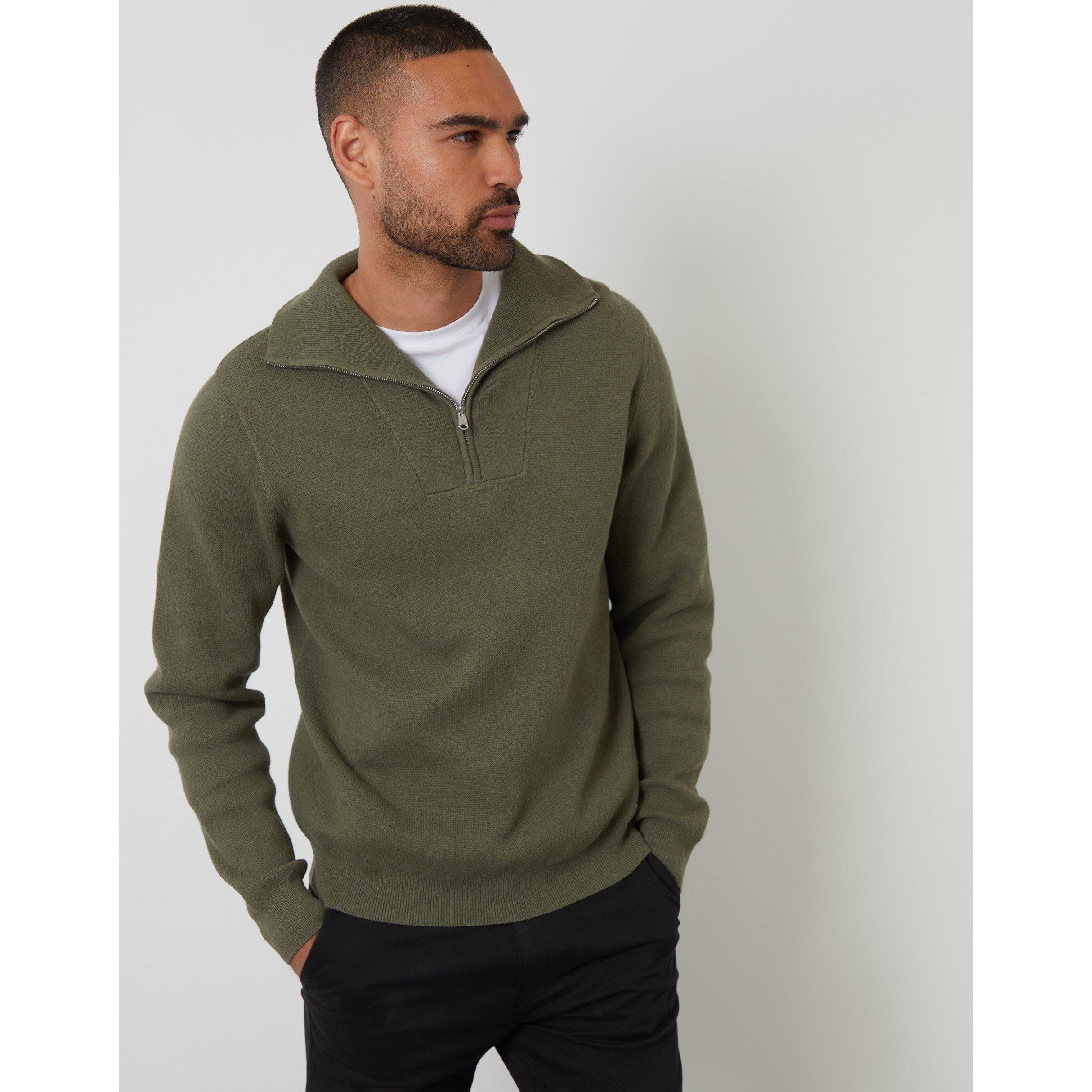 Threadbare Men's Kamrul Quarter Zip Knitted Jumper - Olive - 2X Large