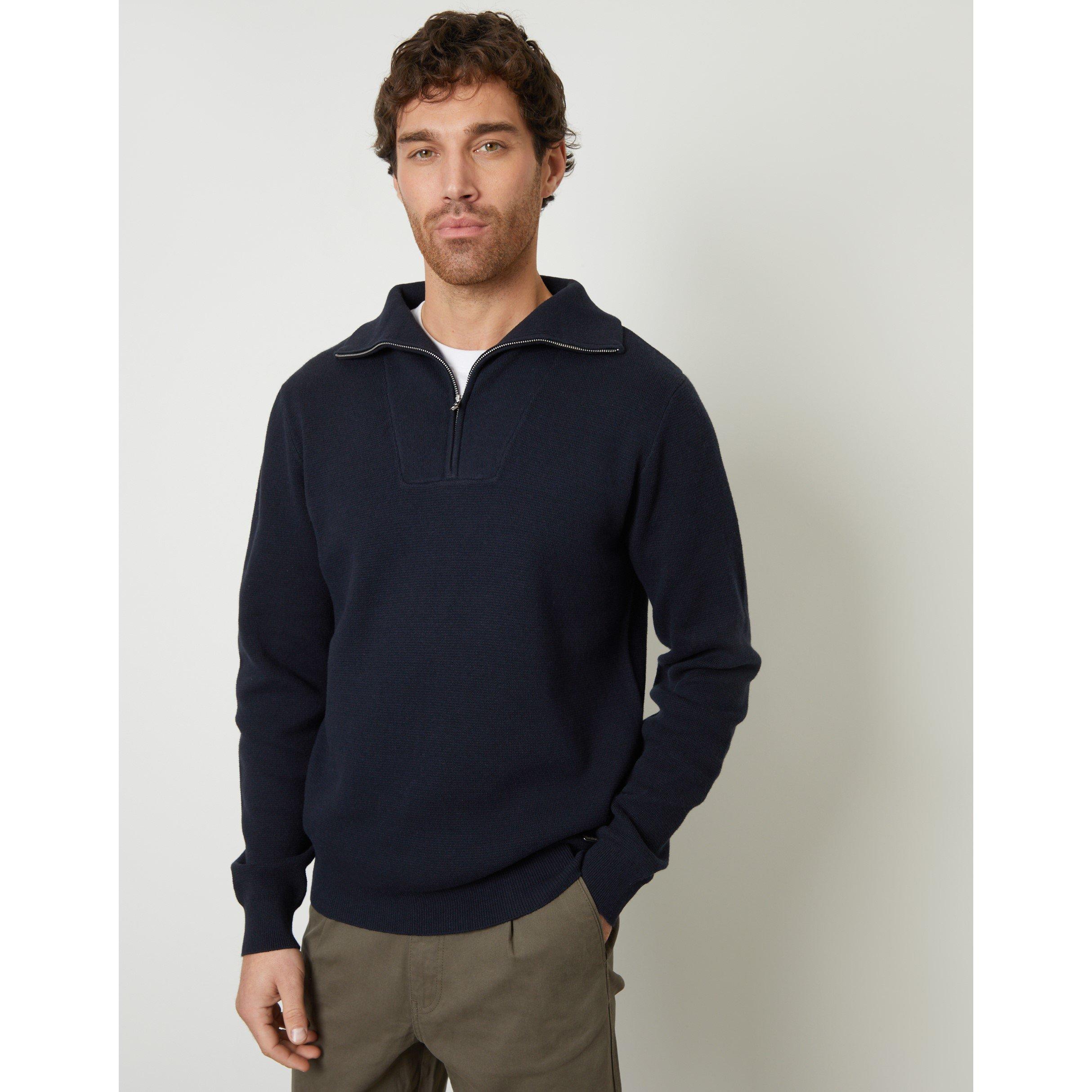 Navy - Threadbare - Men's Kamrul Quarter Zip Knitted Jumper - 1