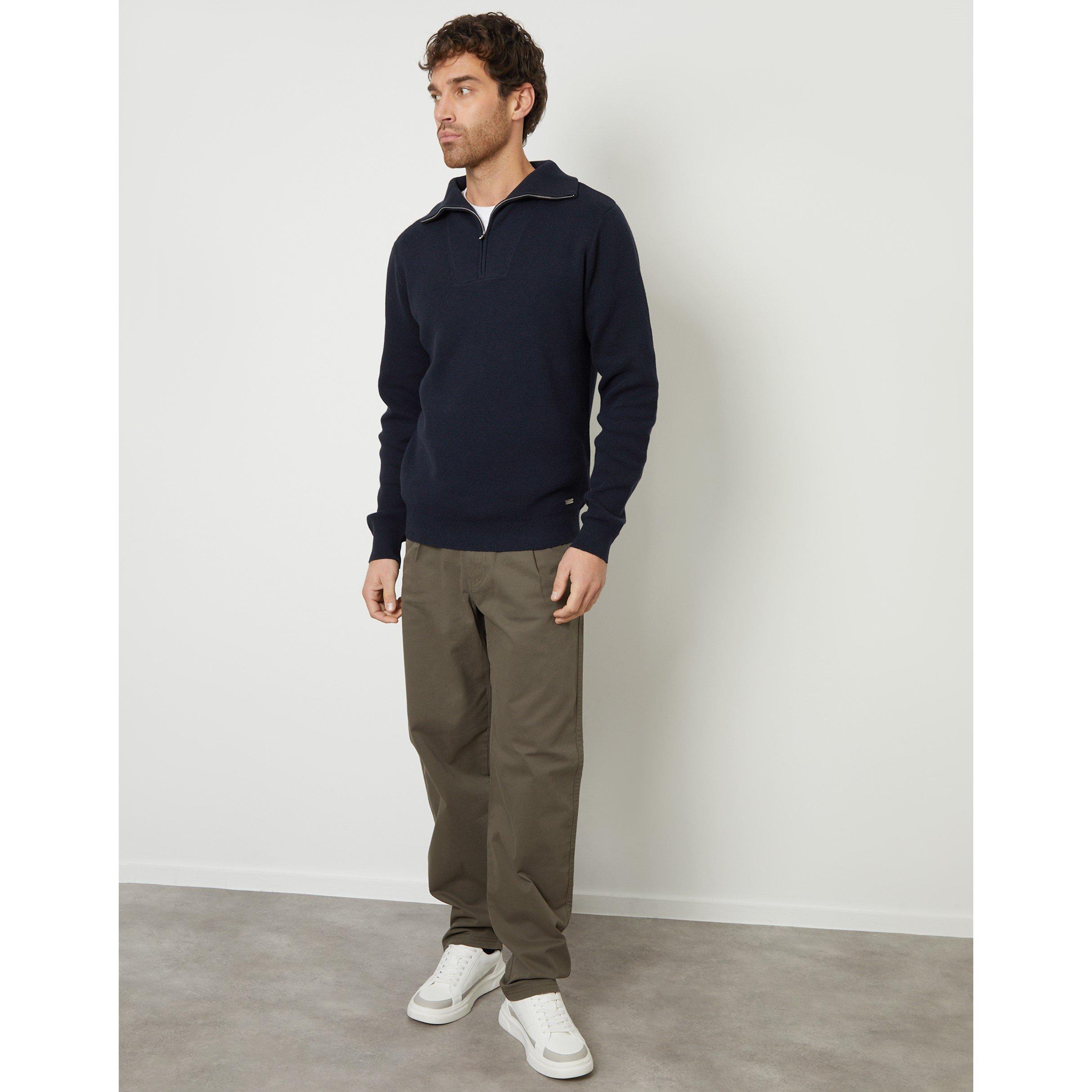 Navy - Threadbare - Men's Kamrul Quarter Zip Knitted Jumper - 2