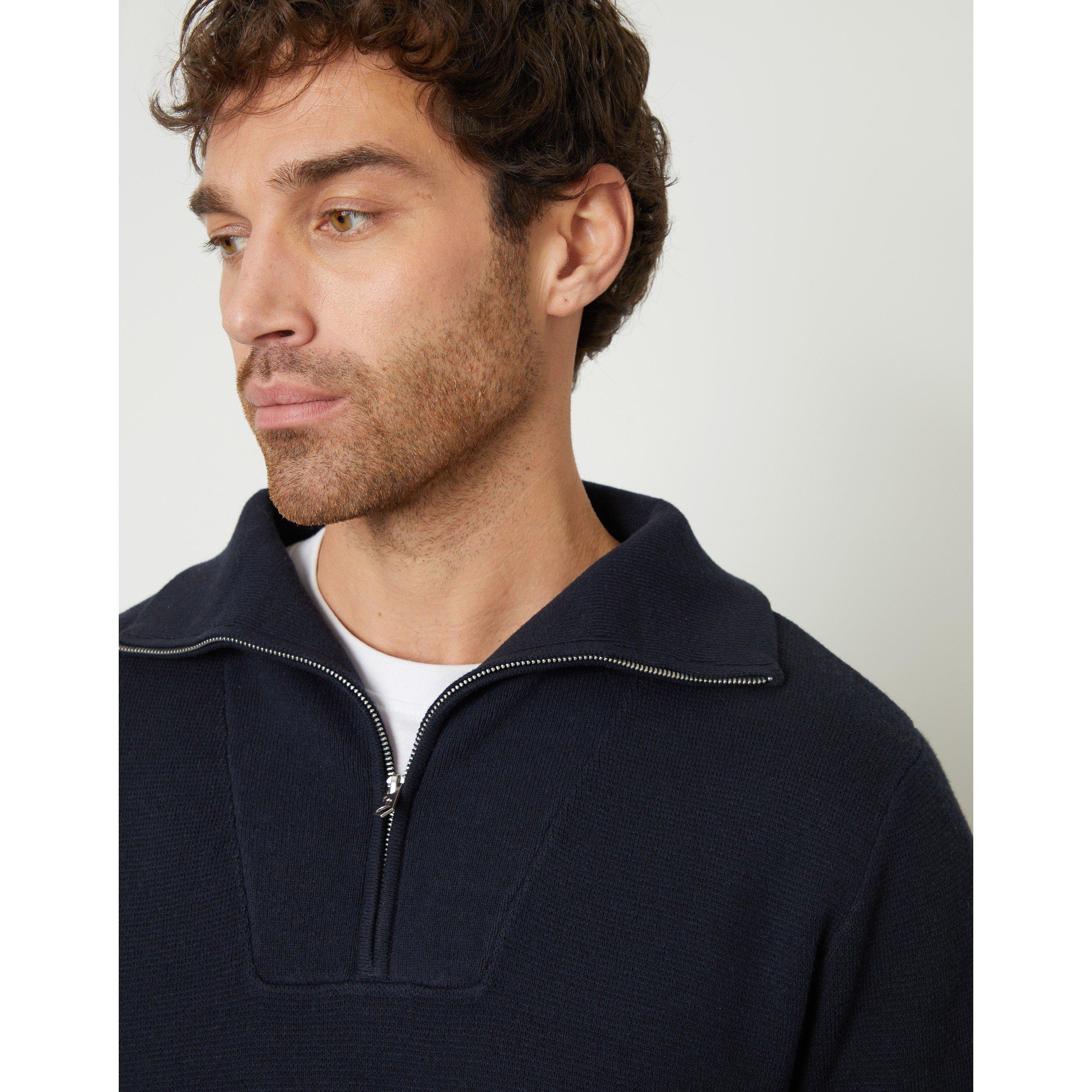 Navy - Threadbare - Men's Kamrul Quarter Zip Knitted Jumper - 4