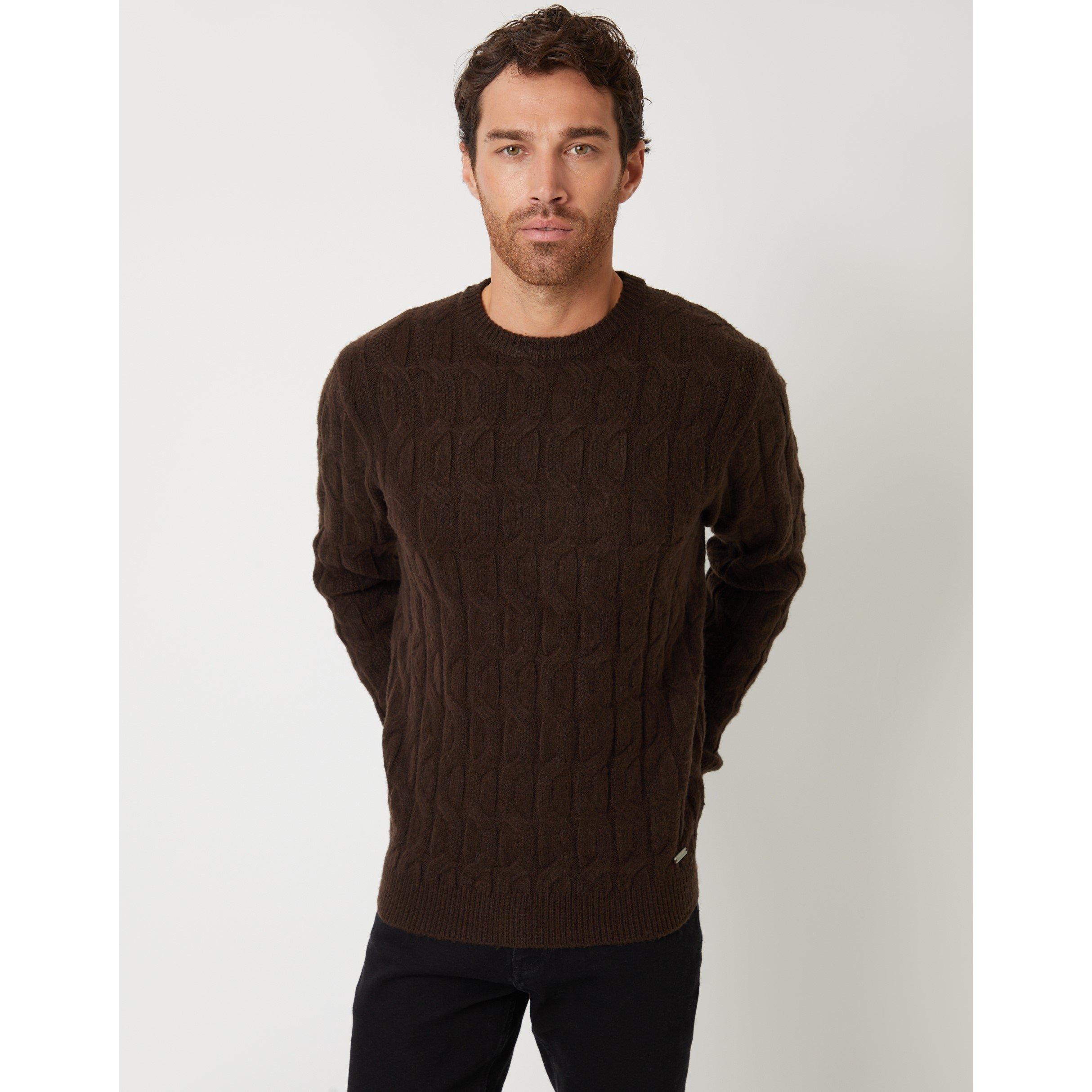 Threadbare Men's Milton Cable Crew Knit Jumper - Java - Medium