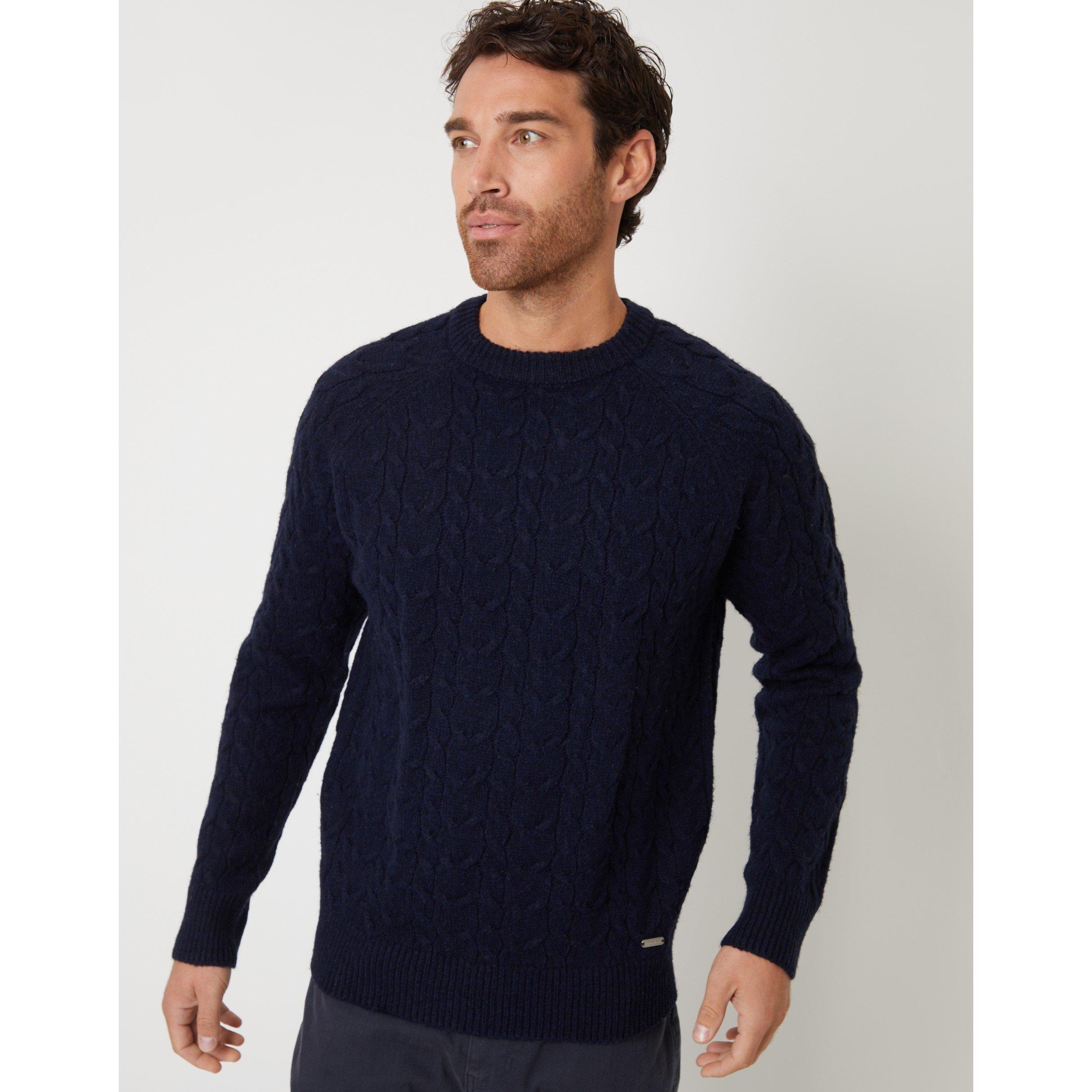 Threadbare Men's Monton Cable Crew Knit Jumper - Navy - Small