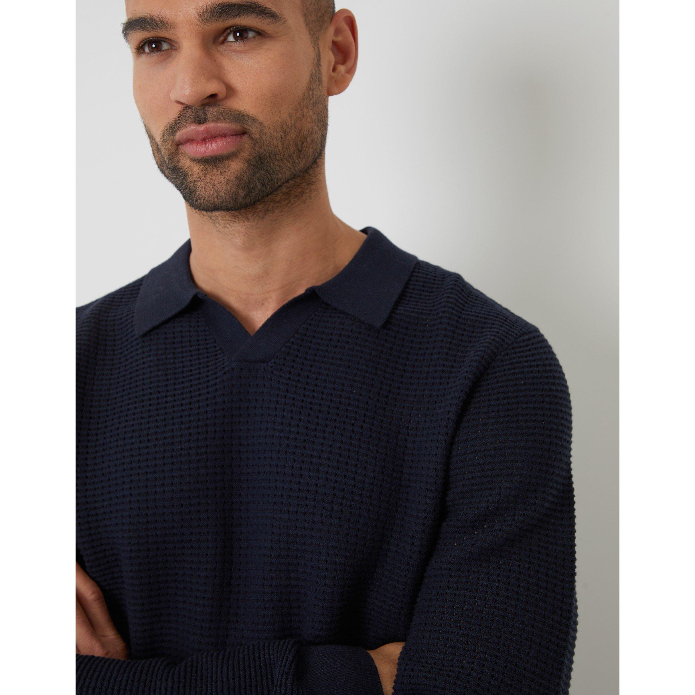 Threadbare Men's Brockholes Long Sleeve Knitted Polo Shirt - Navy - 2X Large