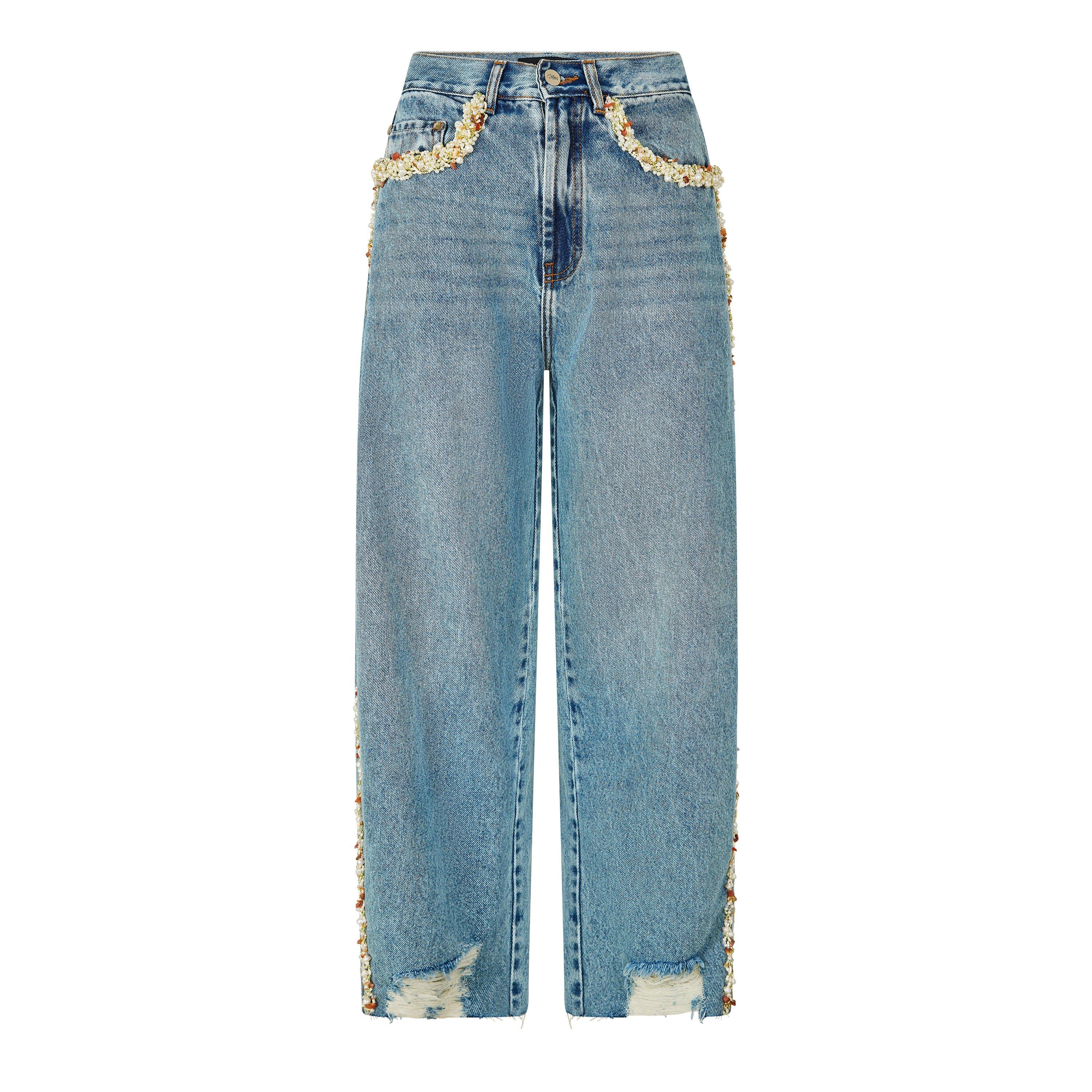 Patbo Women's Camila Bead Denim Wide Leg Jeans