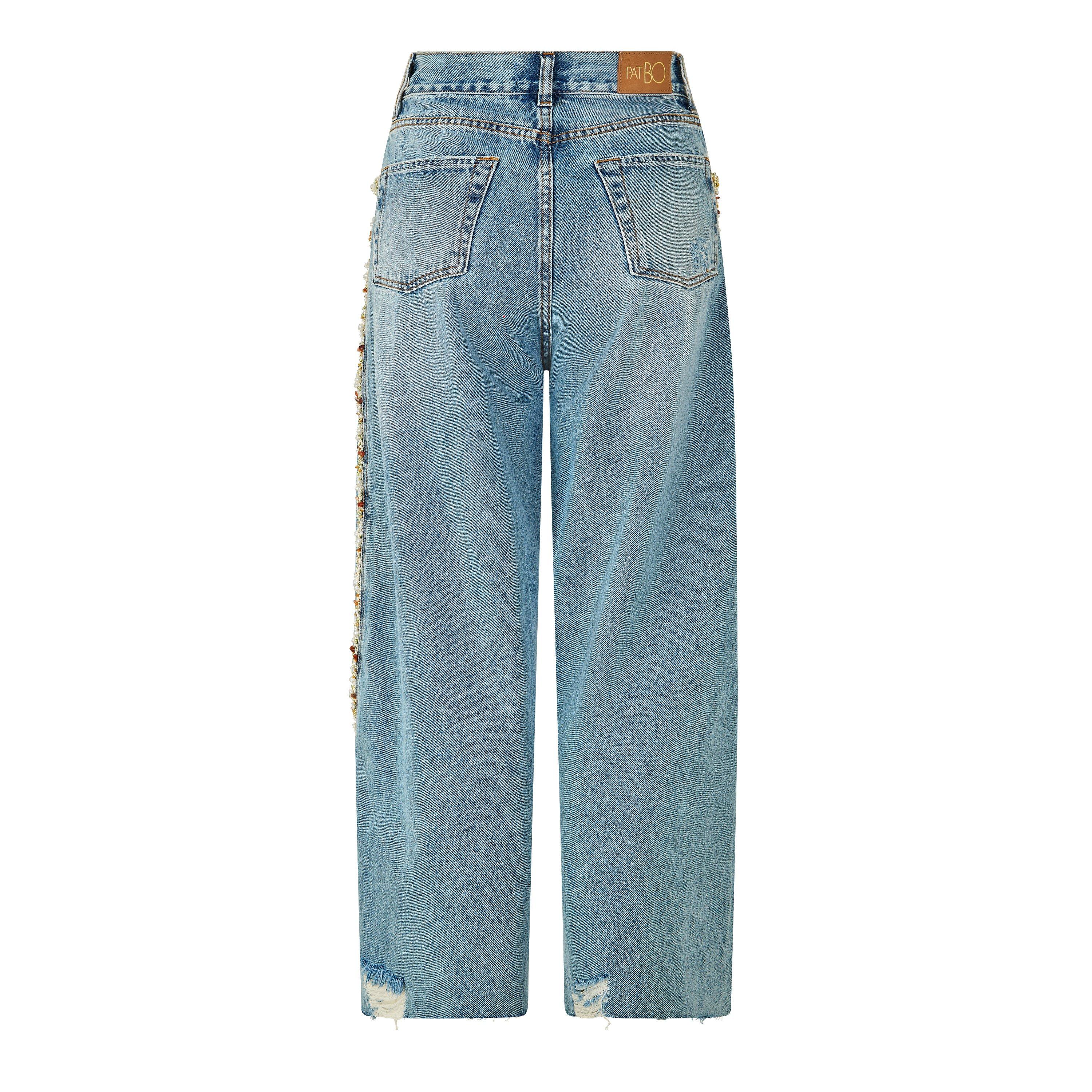Blue - Patbo - Women's Camila Bead Denim Wide Leg Jeans - 2