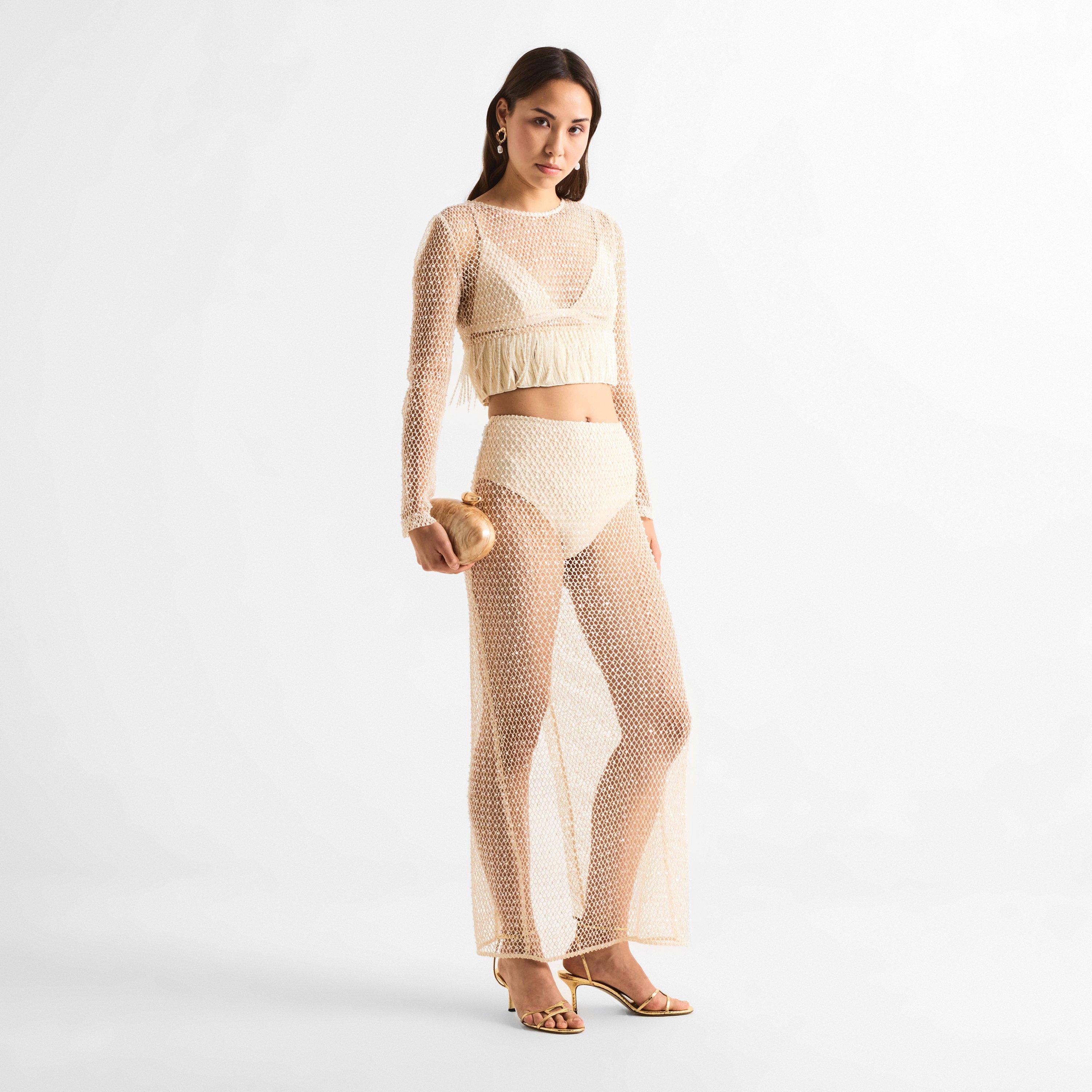 Beige - Patbo - Women's Crochet Bloom Maxi Skirt - 6