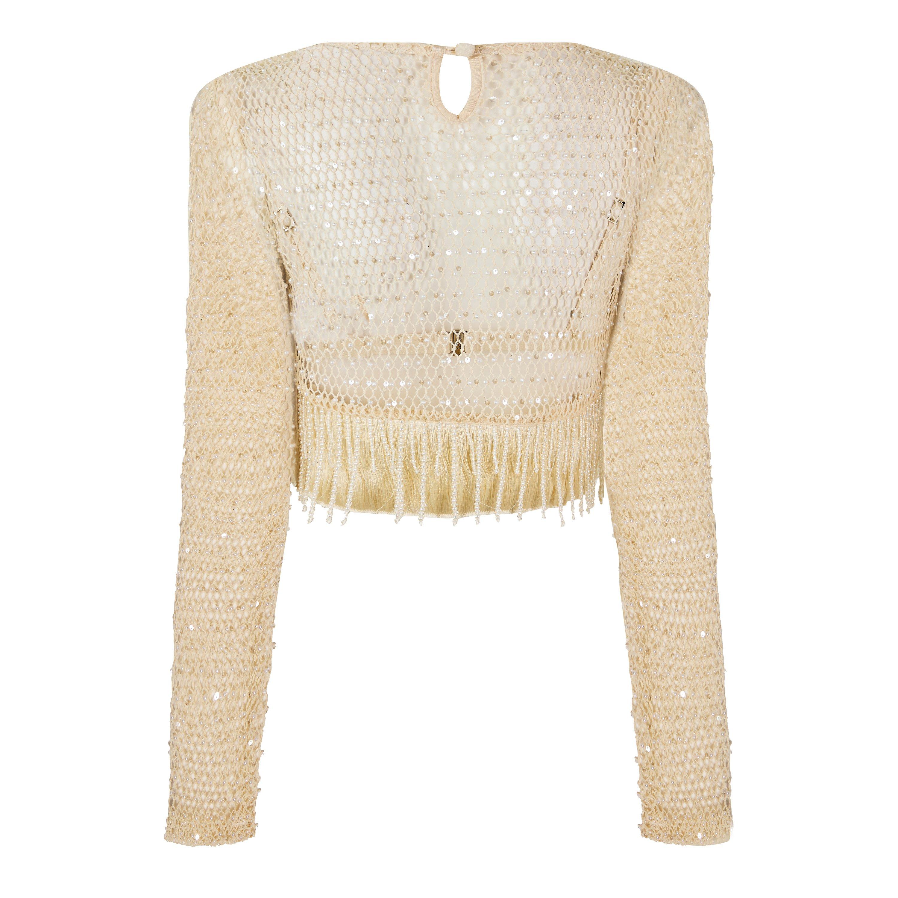 Beige - Patbo - Women's Crochet Bloom Cut Out Top - 2