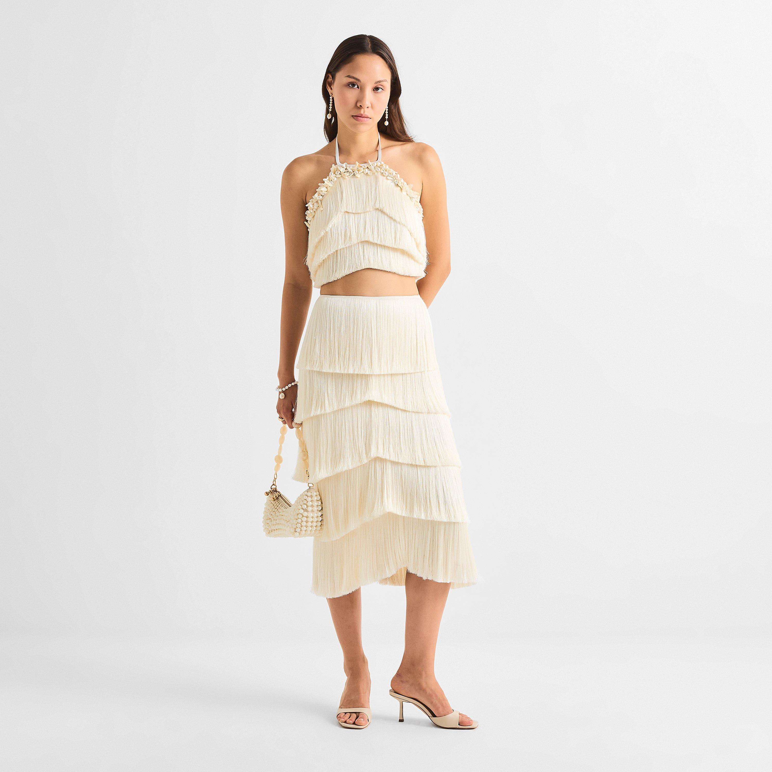 Off White - Patbo - Women's Lila Fringe Dipped Hem Top - 6