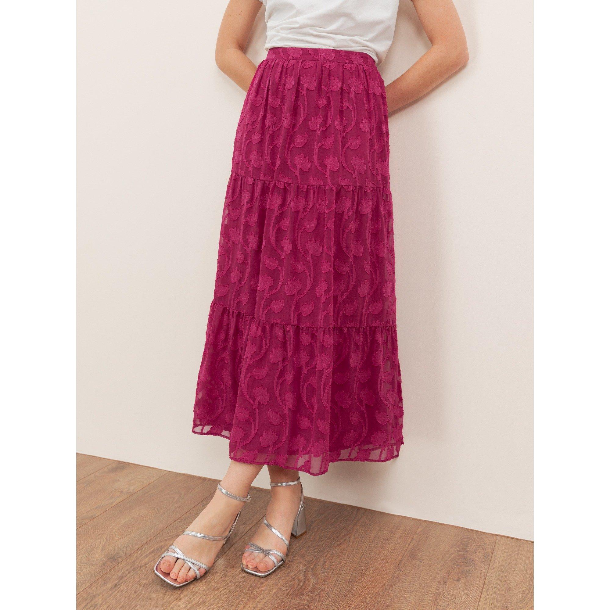 Fuchsia - Lovedrobe - Lovedrobe Fuchsia Floral Burnout Tiered Maxi Skirt - 3