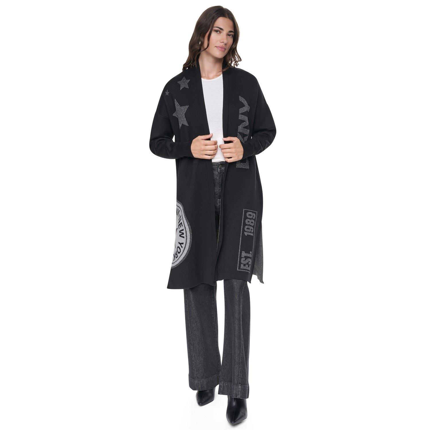 Black - DKNY - Women's Patch Cardi Sportswear Logo Longline Cardigan - 6