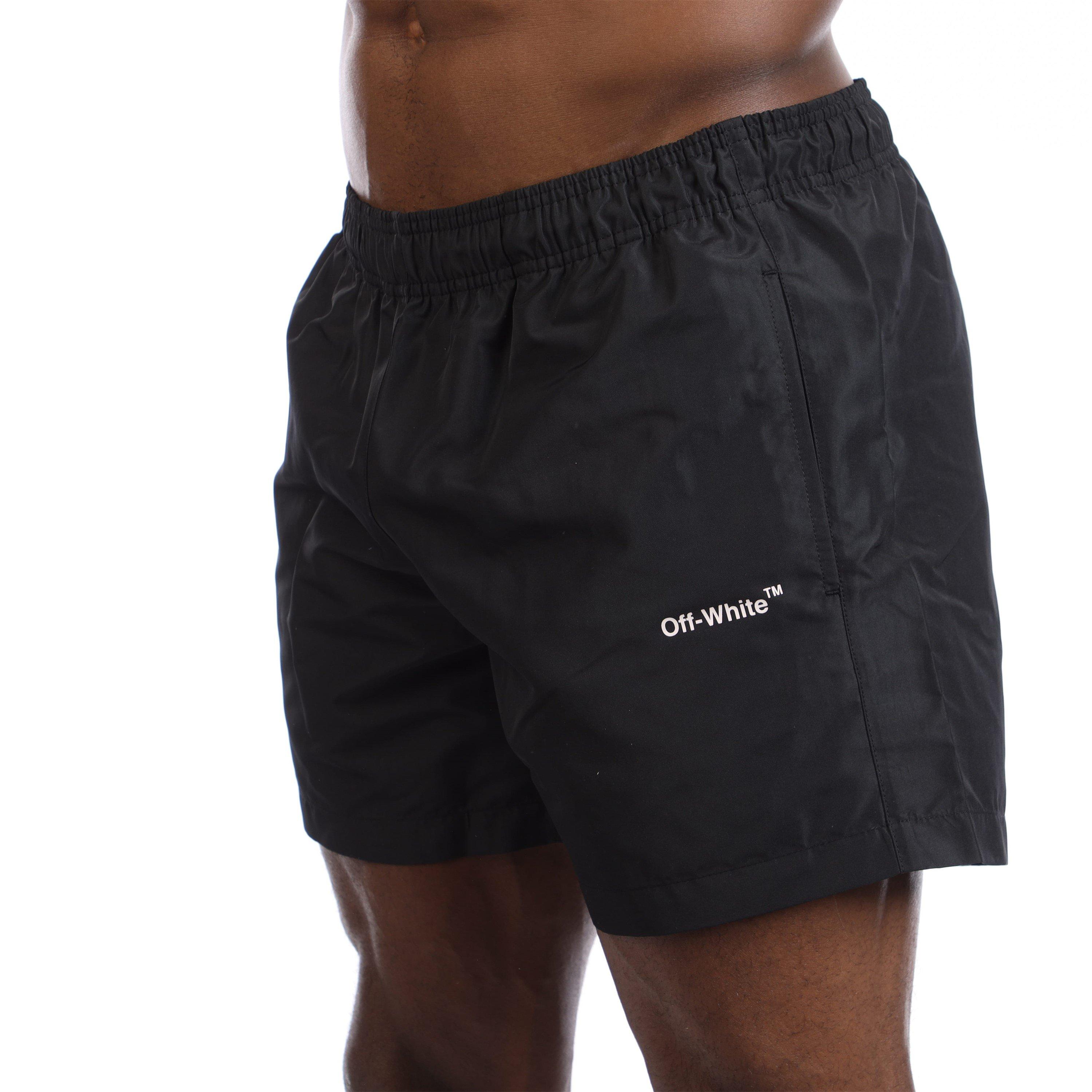Black-White - Off White - Diagonal Outline Swim Shorts - 1