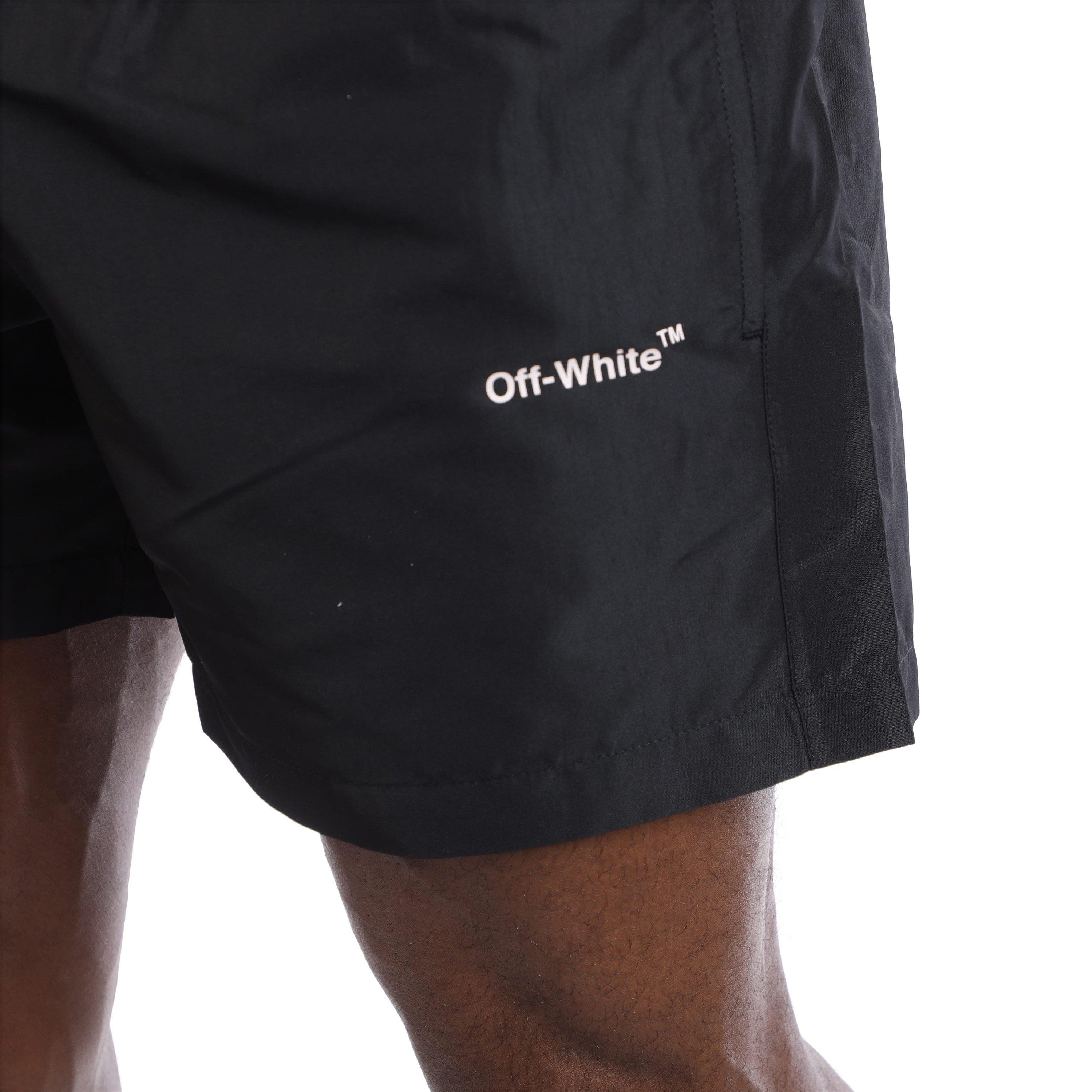 Black-White - Off White - Diagonal Outline Swim Shorts - 3