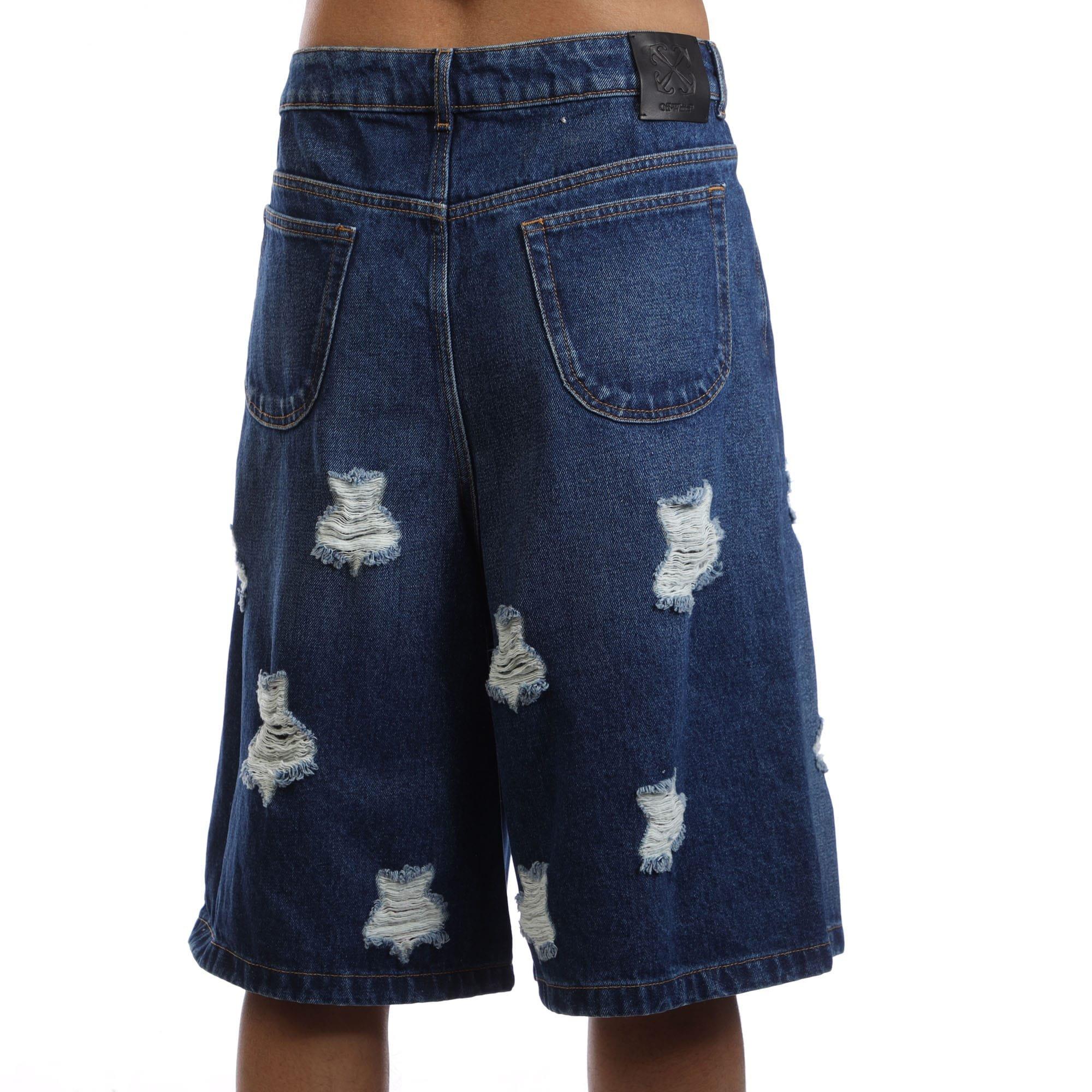 Blue - Off White - Stars Denim Shorts - 2